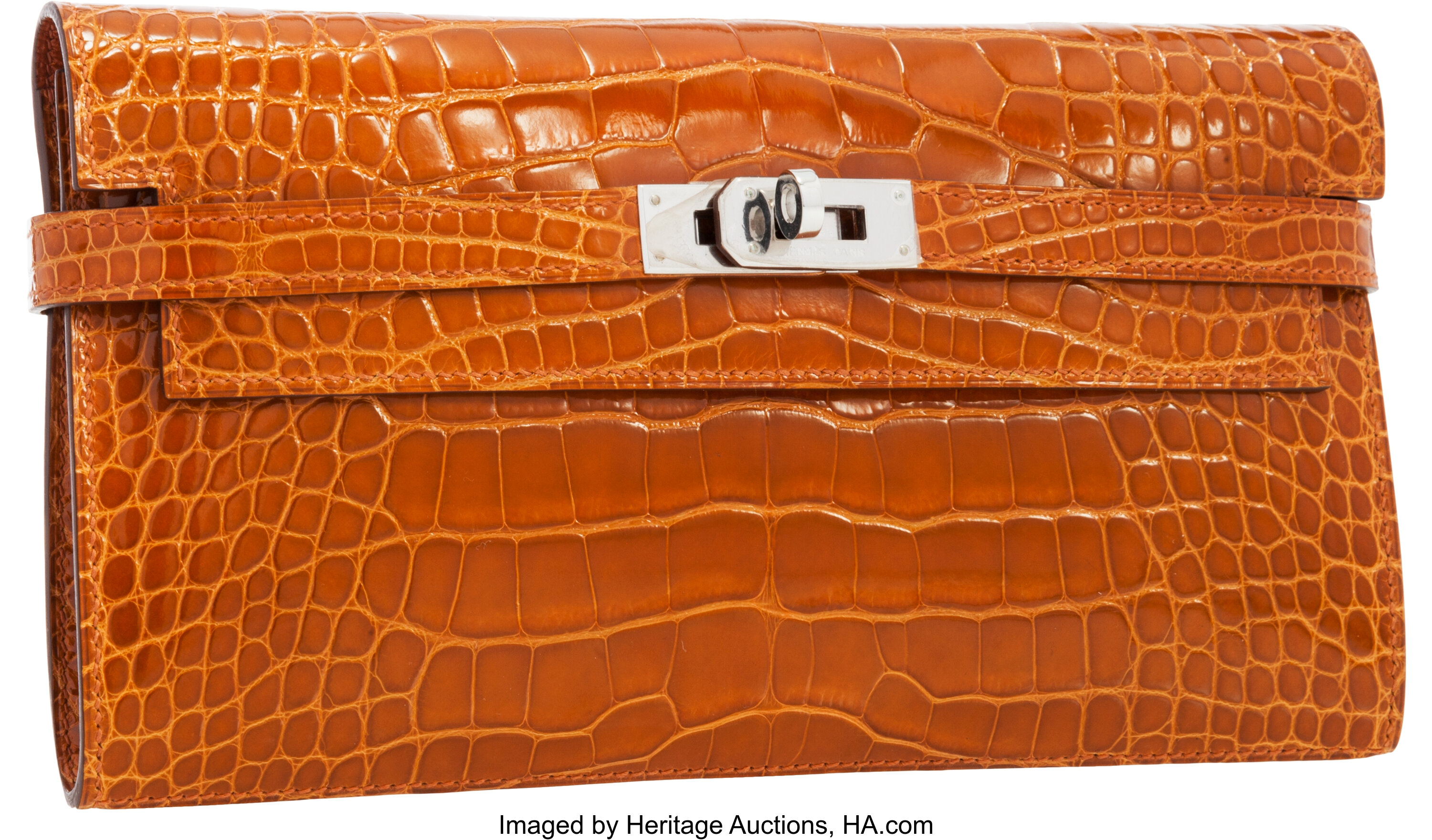 Hermes Kelly wallet long Vanille Matt alligator crocodile skin Silver  hardware