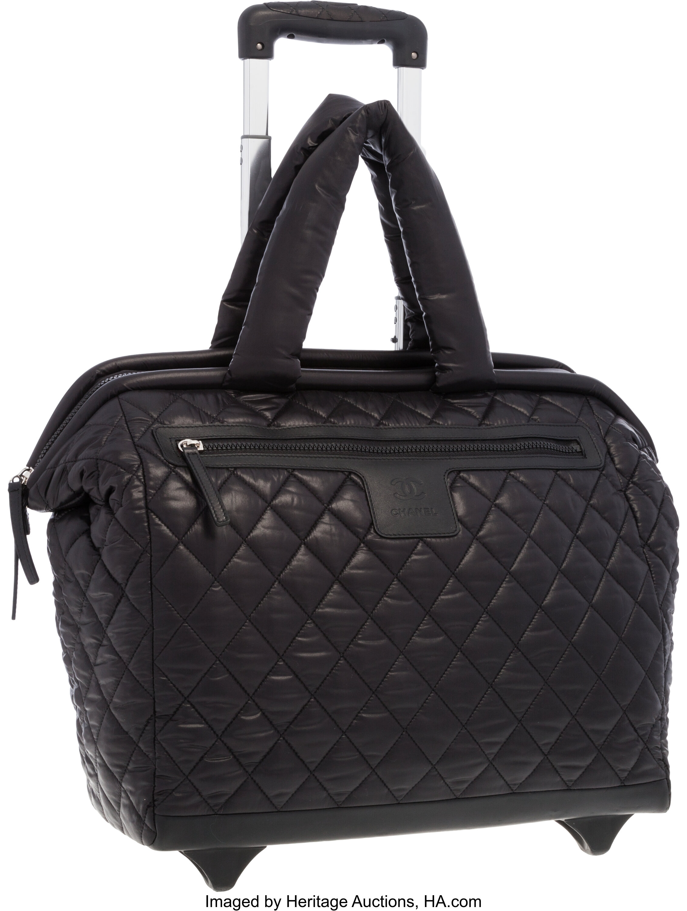 Chanel Black Quilted Nylon Coco Cocoon Trolley Travel Bag with | Lot ...