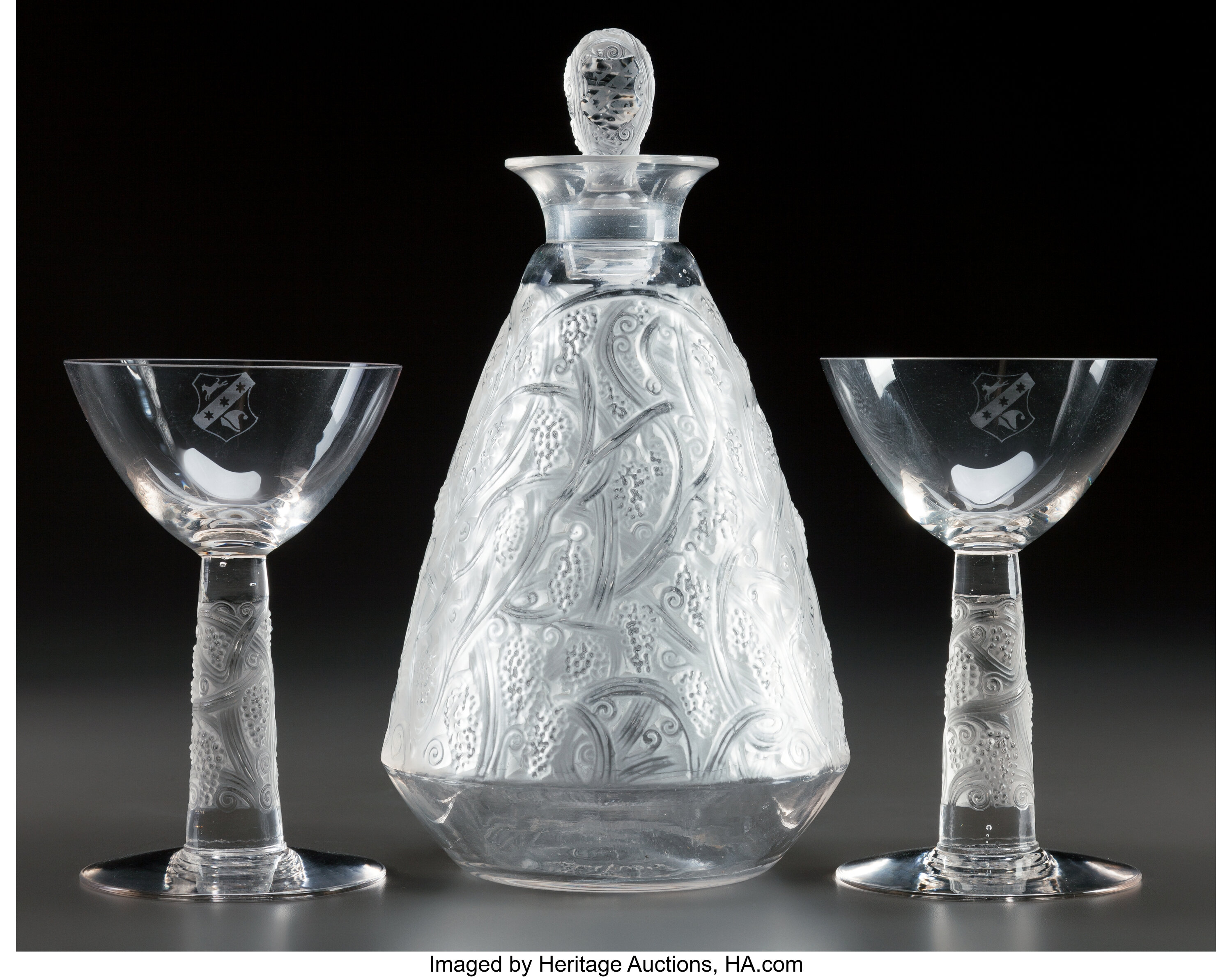 Extremely Rare R Lalique Schlumberger Circa 1937 Carafe 2 Verre Lot Heritage Auctions