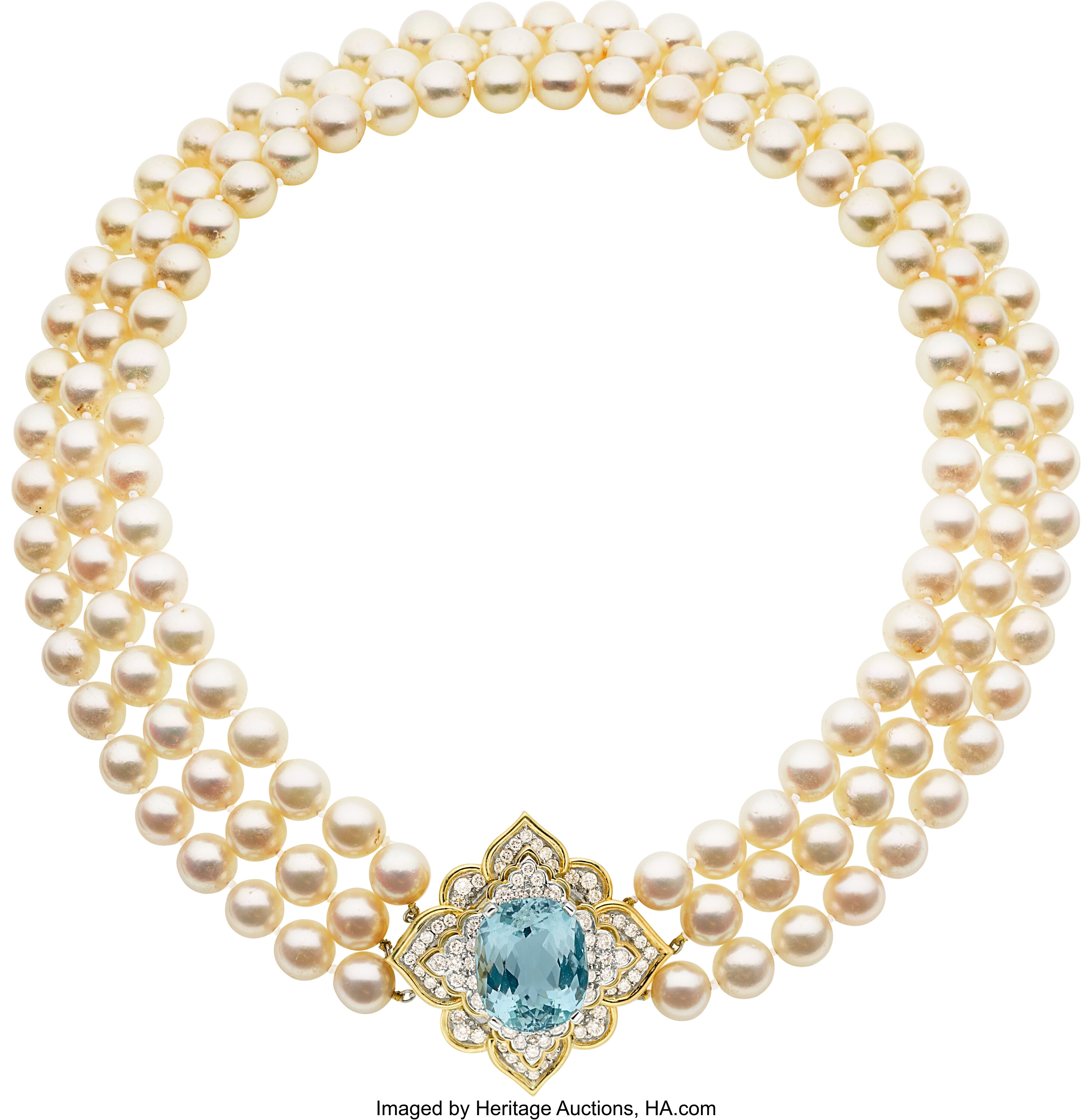 Aquamarine, Diamond, Cultured Pearl, Gold Necklace. ... Art Glass | Lot ...