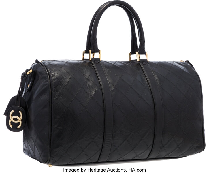 Luxury Accessories:Travel/Trunks, Chanel Black Caviar Leather Duffle Bag.