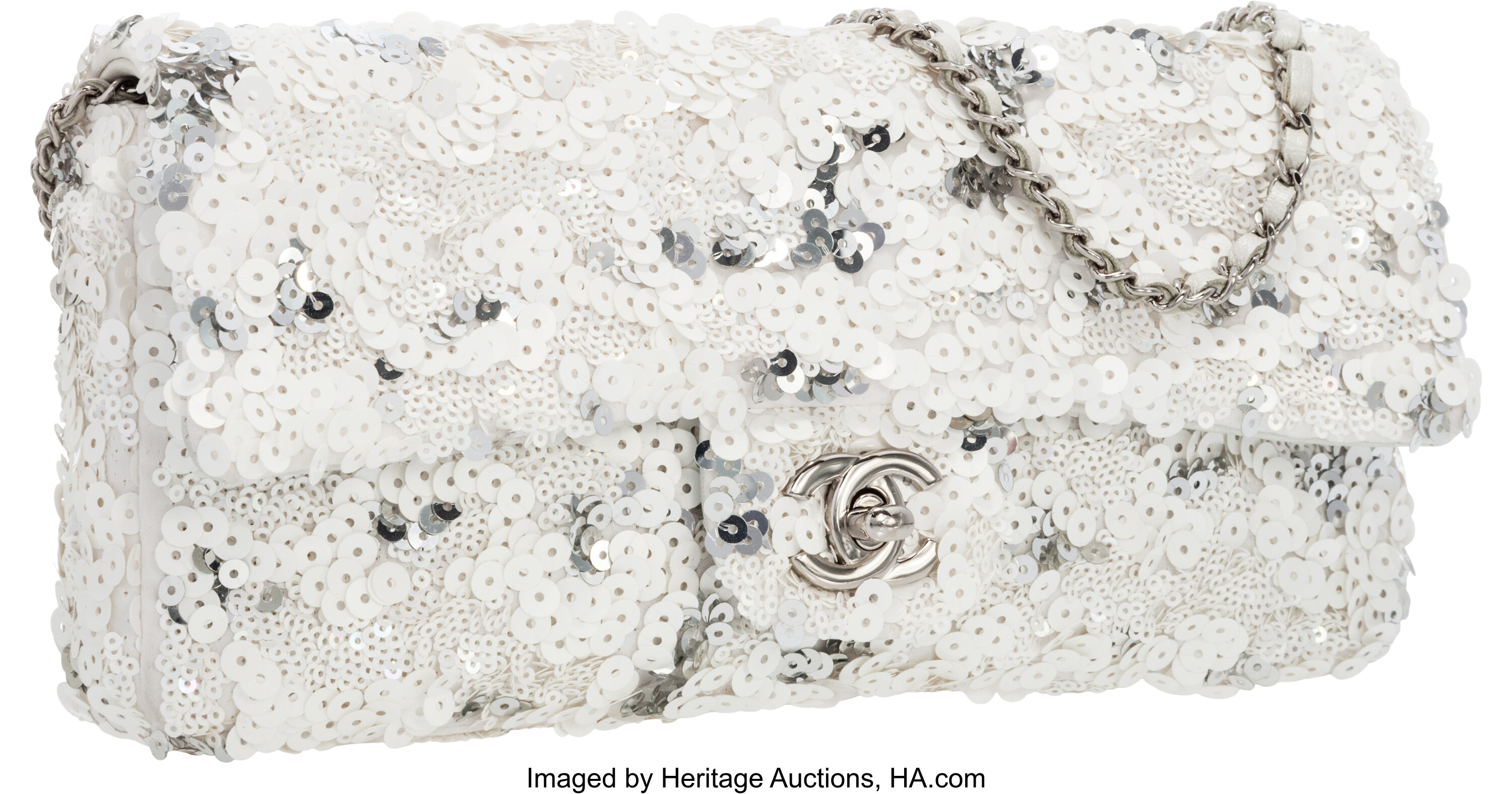 Chanel White Sequins Small Classic Flap Bag Chanel