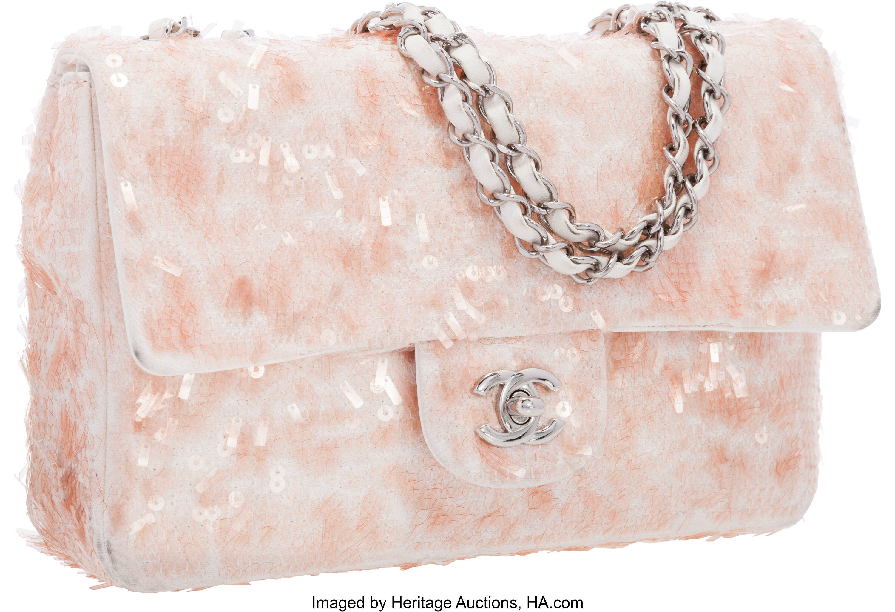 Chanel Pink Sequin Flap Bag with Silver Hardware. Excellent