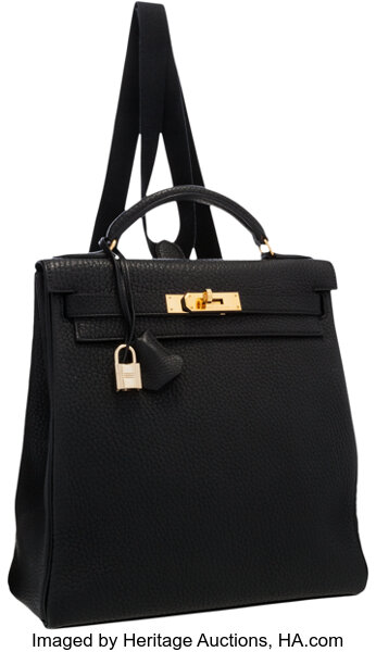 HERMÈS, KELLY ADO II BACKPACK OF BLACK CLEMENCE LEATHER WITH PALLADIUM  HARDWARE, Handbags & Accessories, 2020