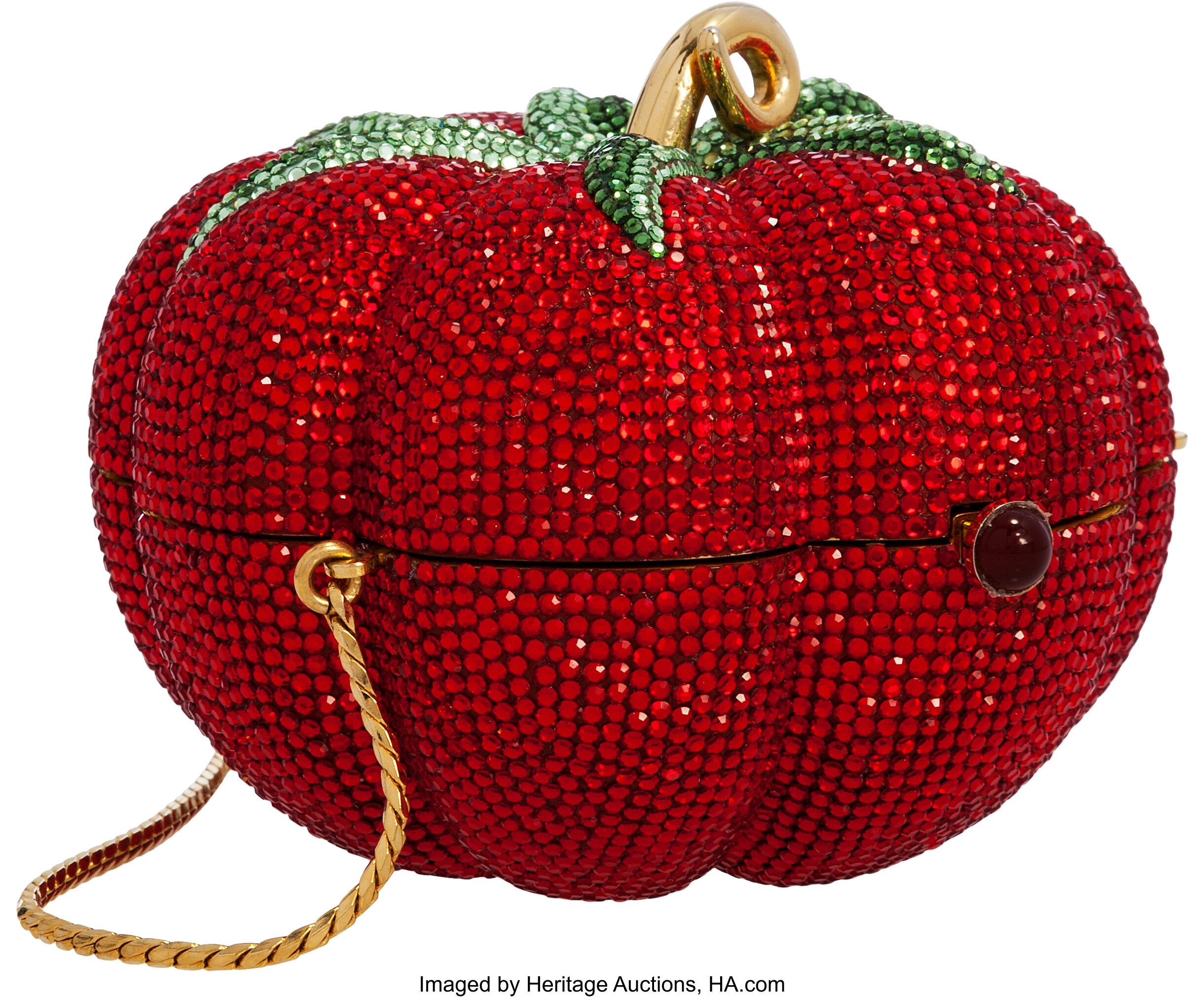 Judith Leiber Rare Tomato Full Bead Minaudiere Evening Bag