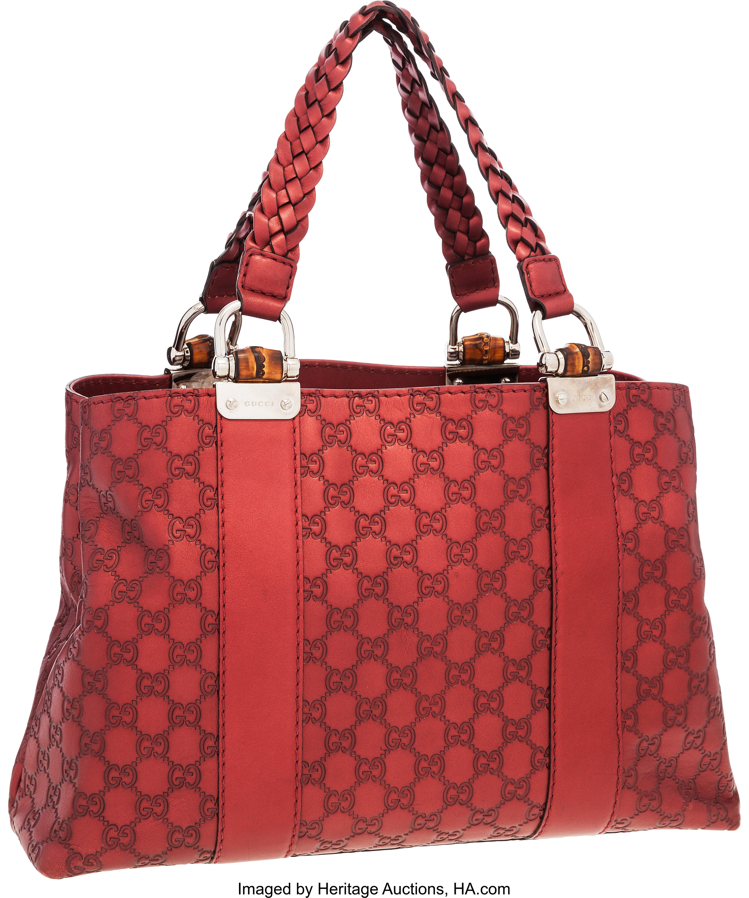 Gucci Red Monogram Leather Tote Bag with Silver Hardware . Very | Lot  #58859 | Heritage Auctions