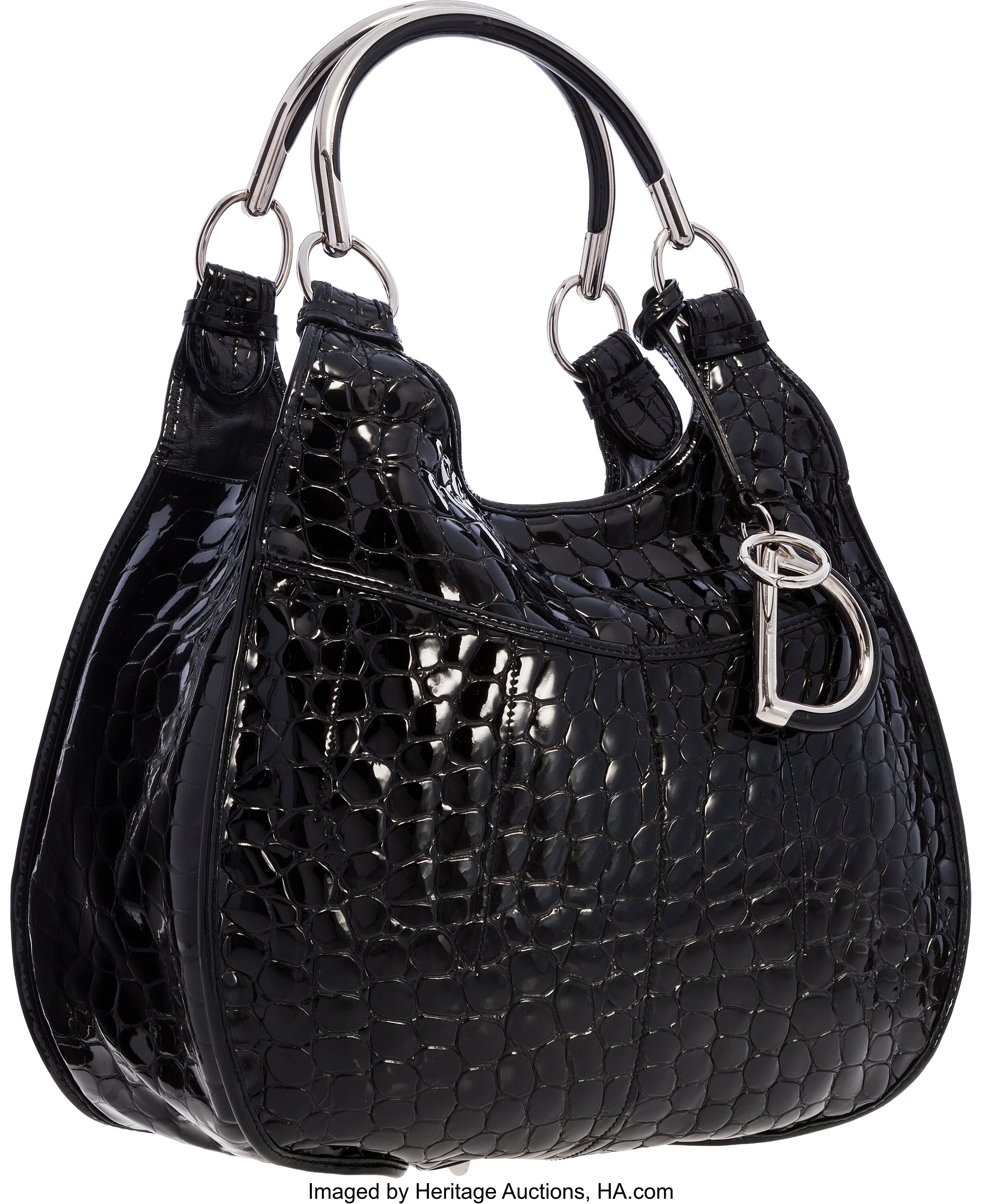 Christian Dior Black Shiny Crocodile Mini Lady Dior Silver Hardware  Available For Immediate Sale At Sotheby's