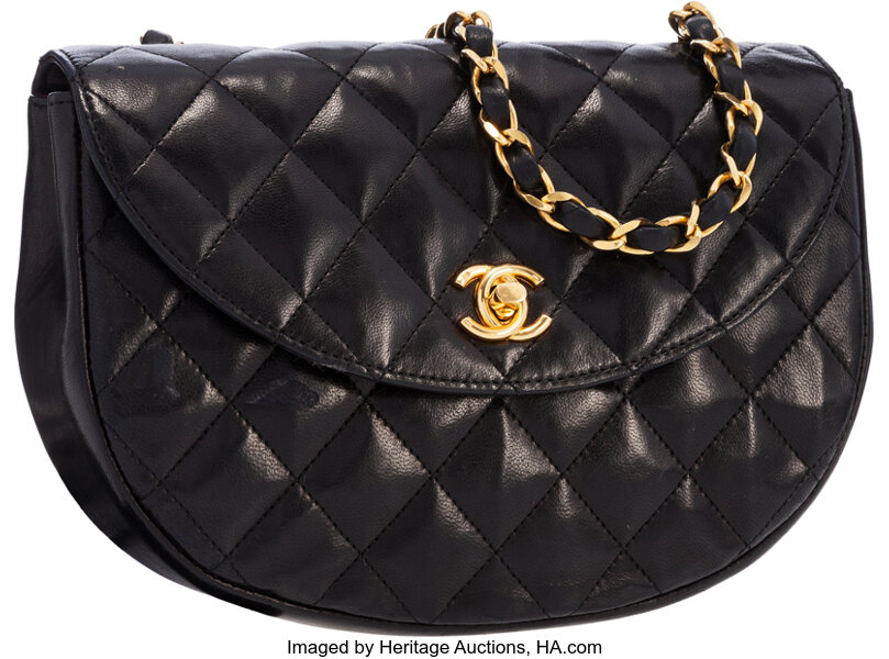 Chanel Black Quilted Lambskin Leather Half Moon Shoulder Bag with, Lot  #58741