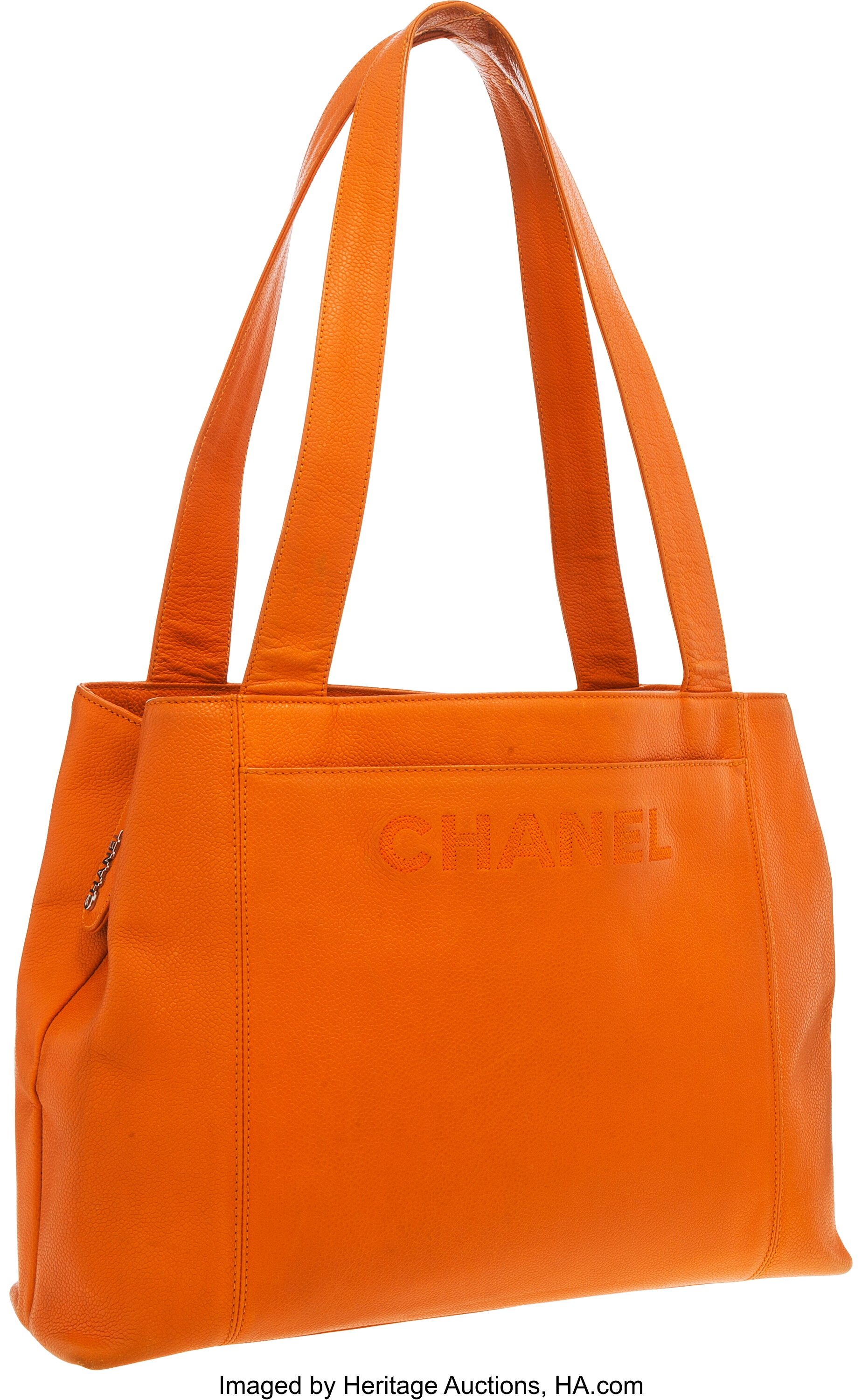 Chanel Orange Caviar Leather Tote Bag . Very Good Condition . 13