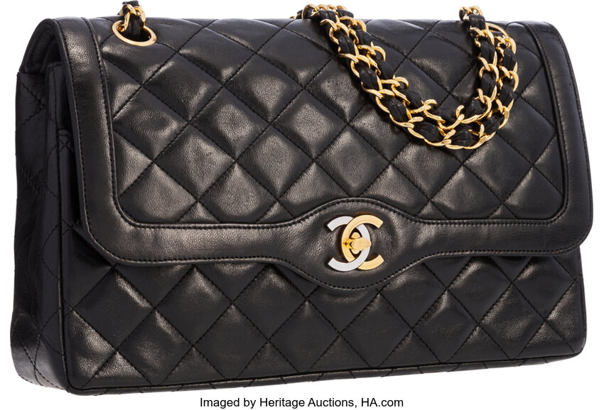 Chanel Black Lambskin Leather Double Flap Bag with Gold and Silver