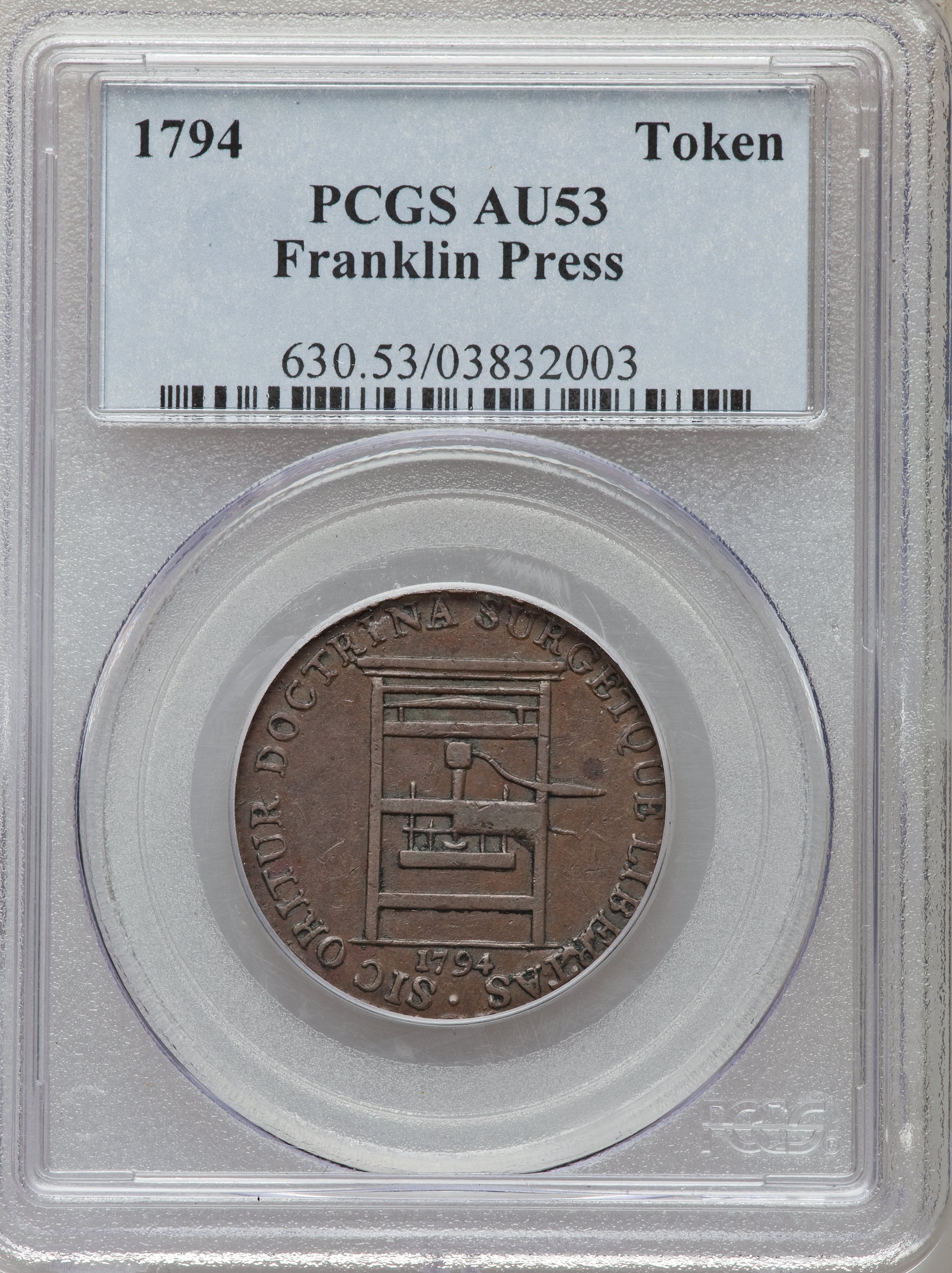 1794 TOKEN Franklin Press Token, Plain Edge, AU53 PCGS. PCGS | Lot