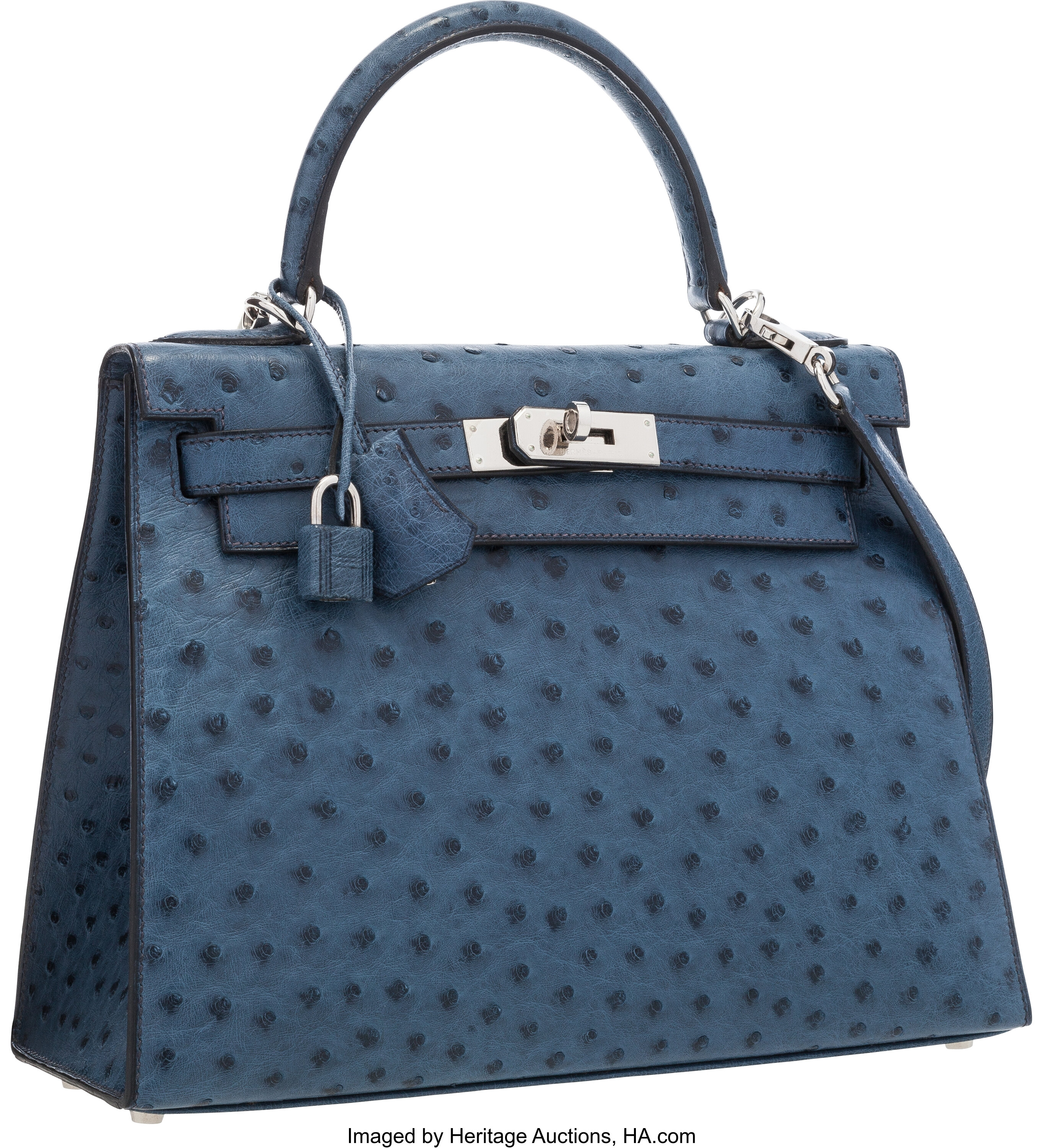 Hermes 28cm Blue Roi Ostrich Sellier Kelly Bag with Palladium, Lot #58021