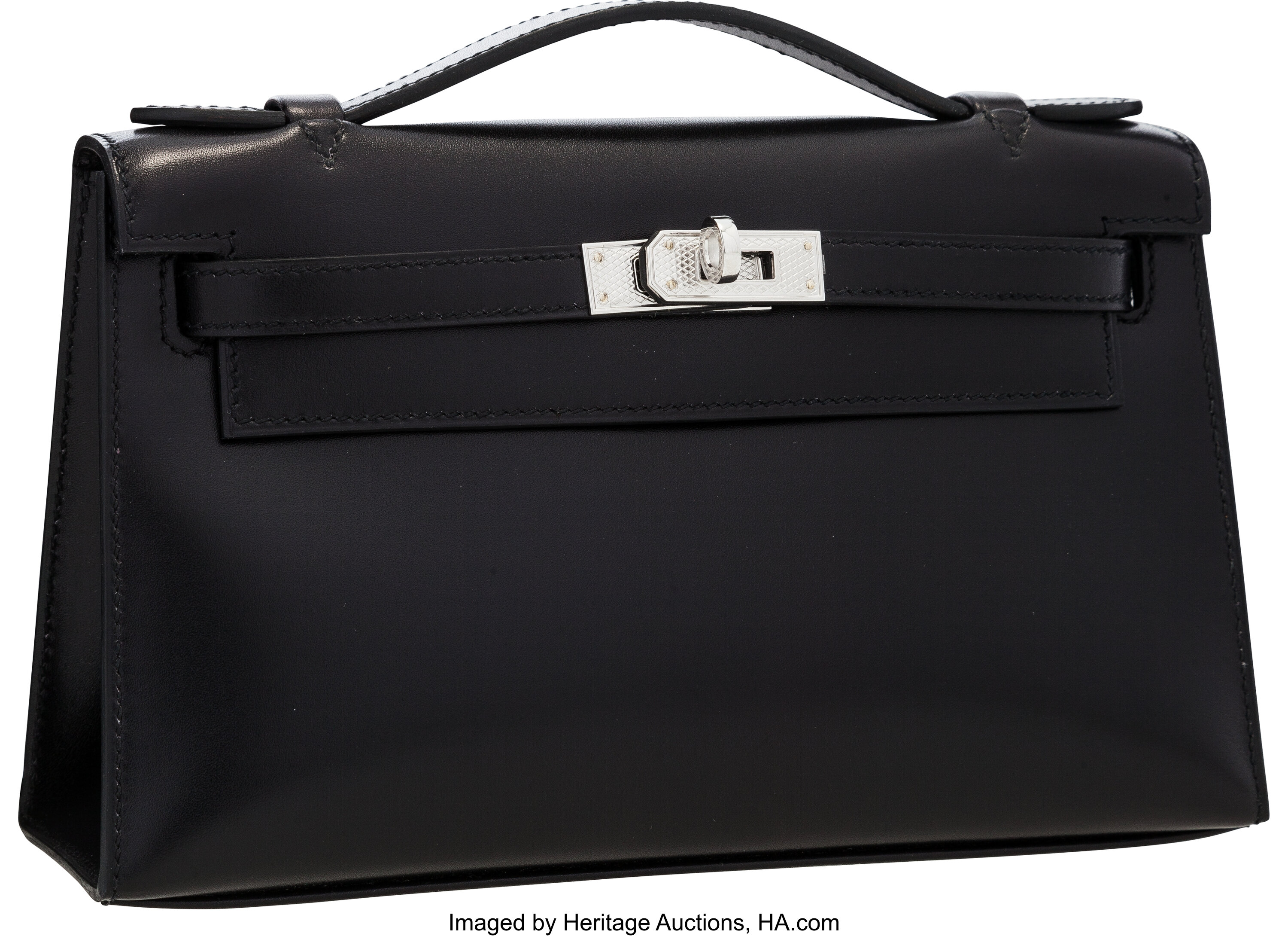 Hermès Kelly Black Box Calf Sellier 25 Palladium Guilloche Hardware, 2003 (Very Good), Black/Silver Womens Handbag