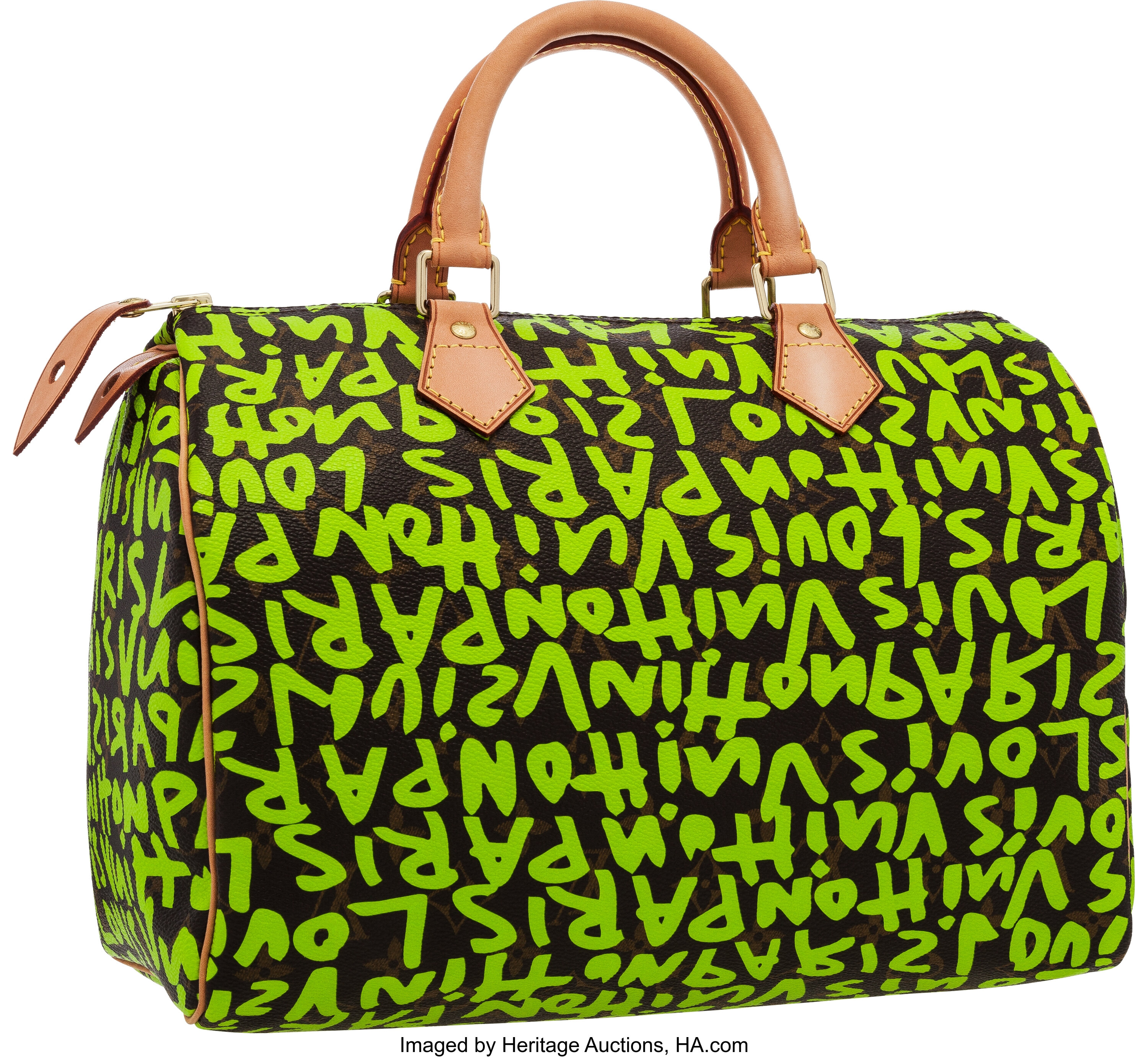 Louis Vuitton Limited Edition Neon Green Graffiti Canvas Speedy 30
