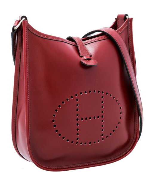 Lot - Hermes Rouge Red 'Evelyne PM' Leather Bag