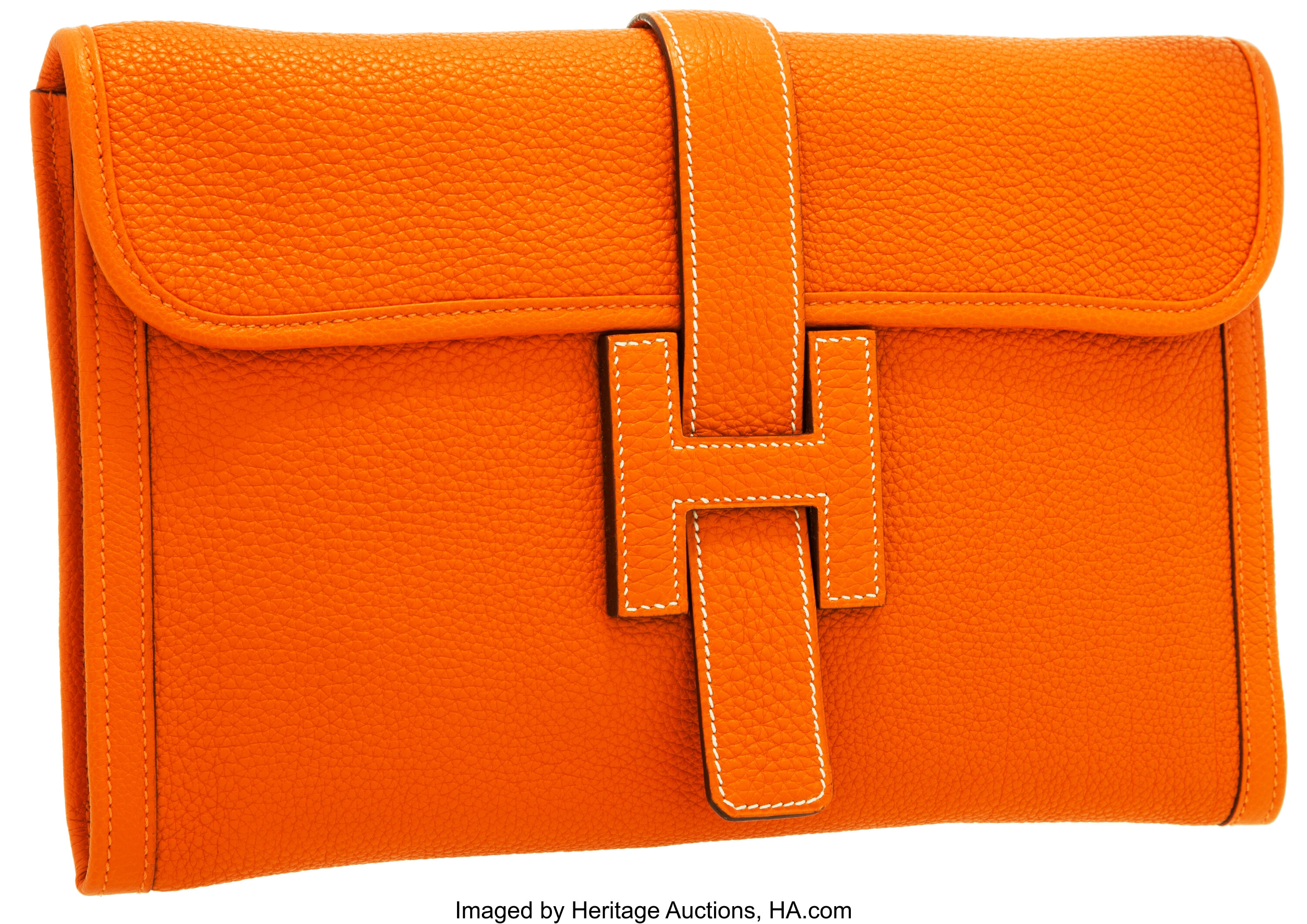 Hermes Orange Togo Leather Jige MM H Clutch Bag. Excellent | Lot #58168 ...