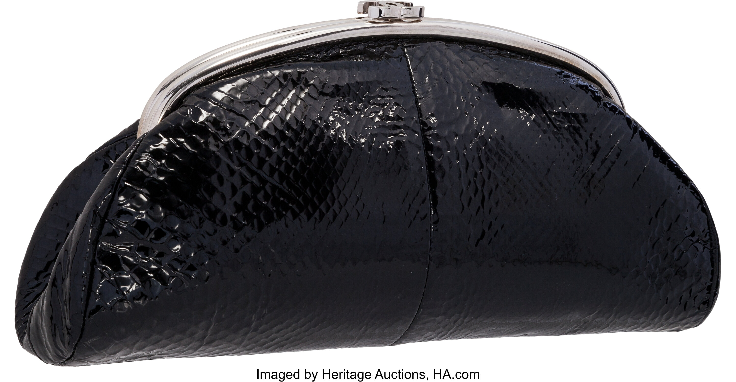 Chanel Black Patent Python Timeless Clutch Bag. Excellent