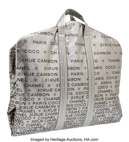 Chanel Silver Metallic Nylon Garment Bag . Excellent Condition