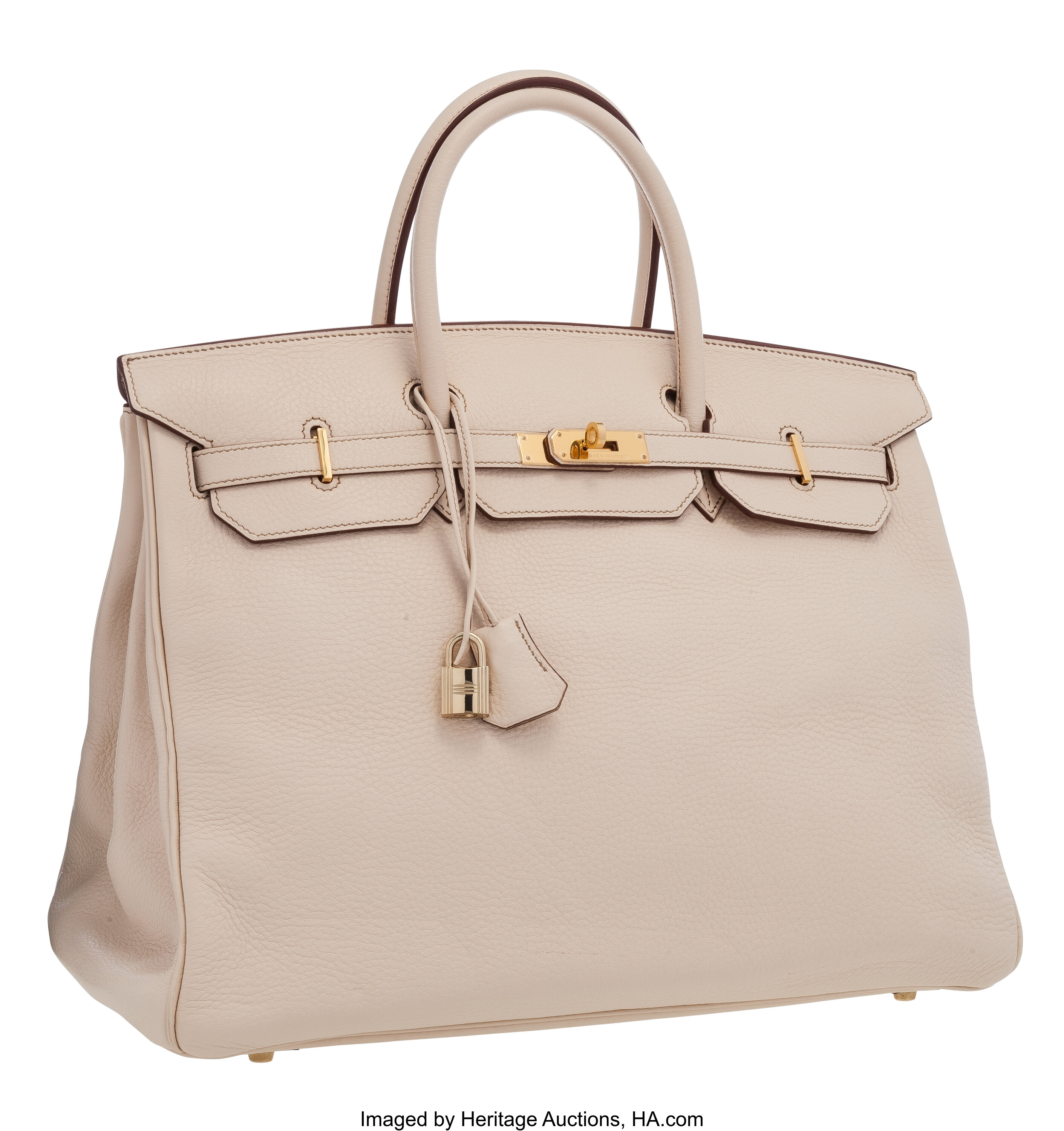 Hermes 40cm Parchment Clemence Leather Birkin Bag with Gold, Lot #58063