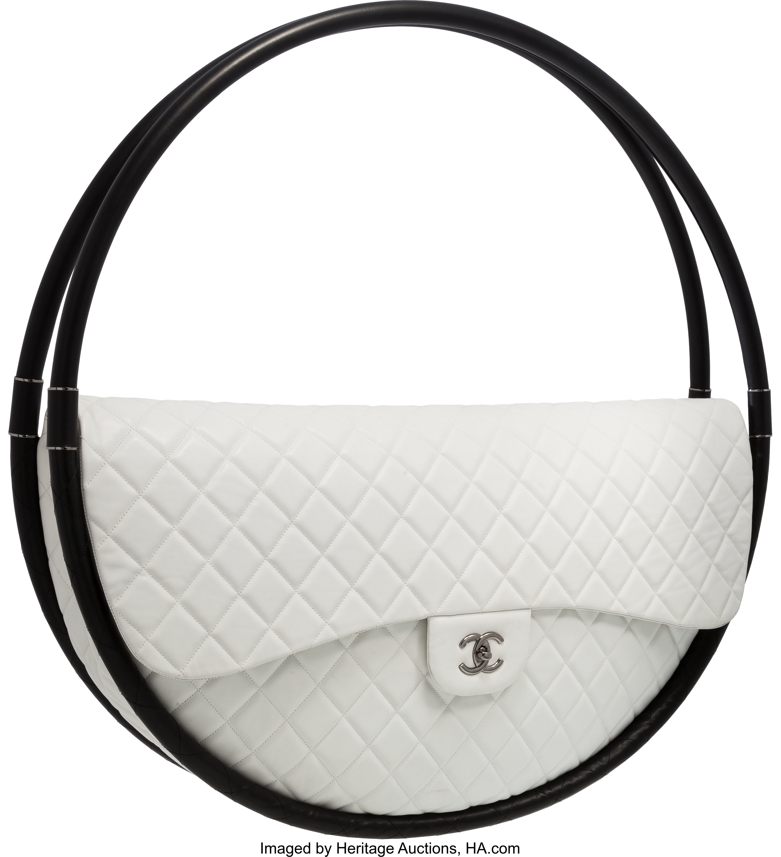 Chanel White Quilted Lambskin Leather Full-Size Hula Hoop Bag. Very, Lot  #58219