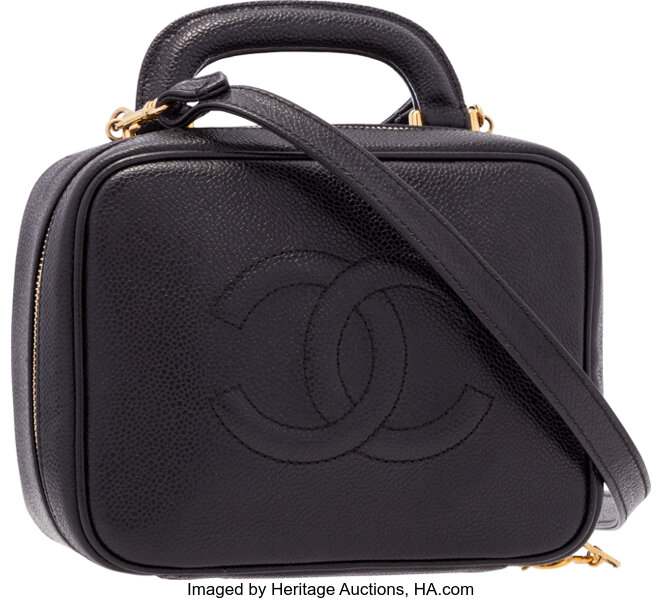 Chanel Black Caviar Leather Travel Jewelry Case. Very Good