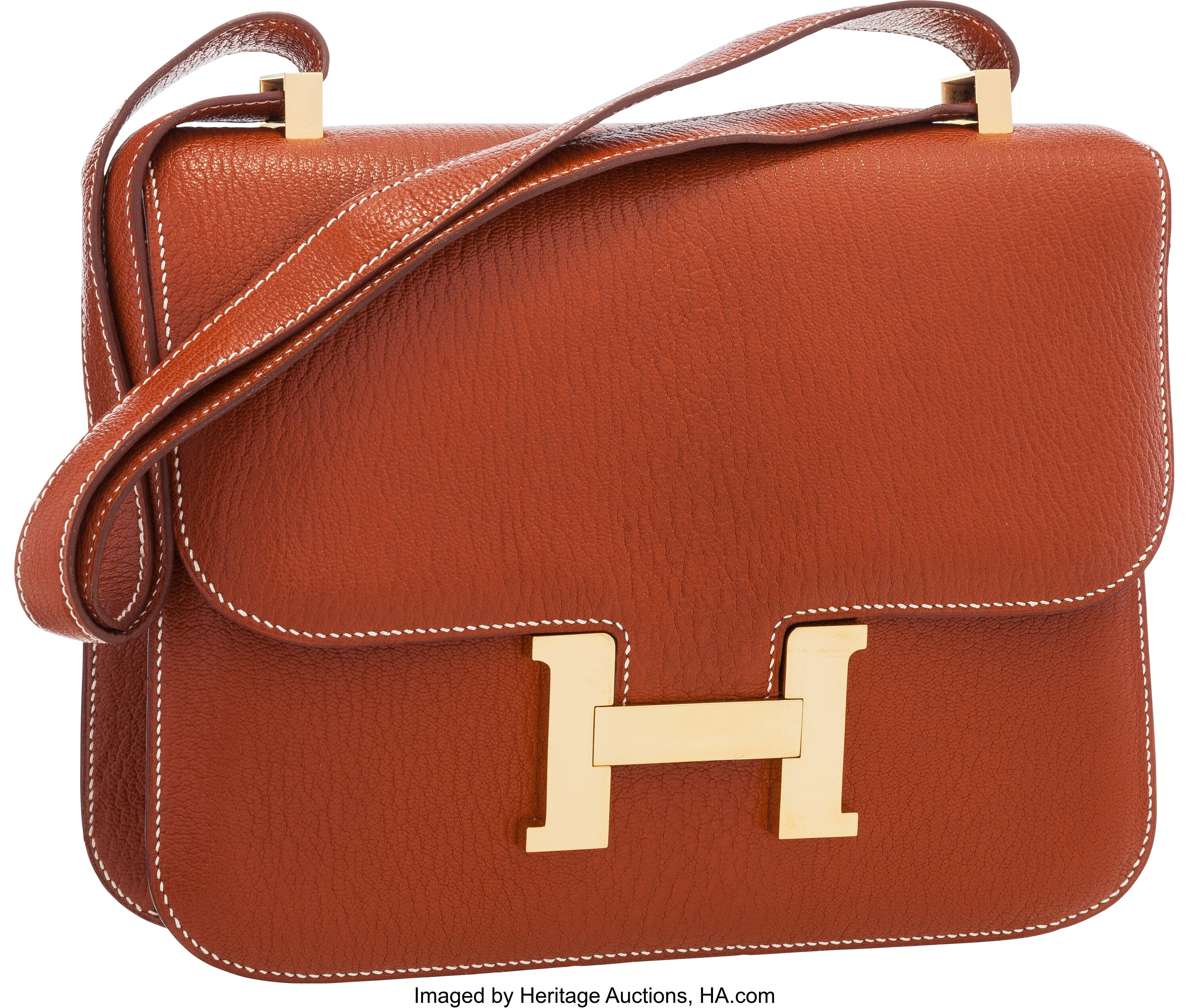 Hermes 25cm Brique Chevre Leather Constance Bag with Gold Hardware., Lot  #58161