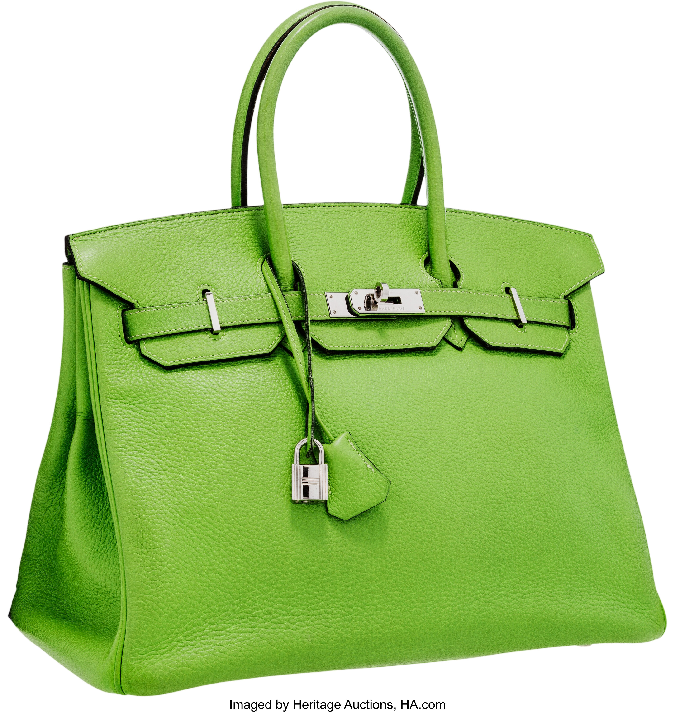 Hermes 35cm Vert Fonce Chevre Leather Birkin Bag with Palladium, Lot  #64435