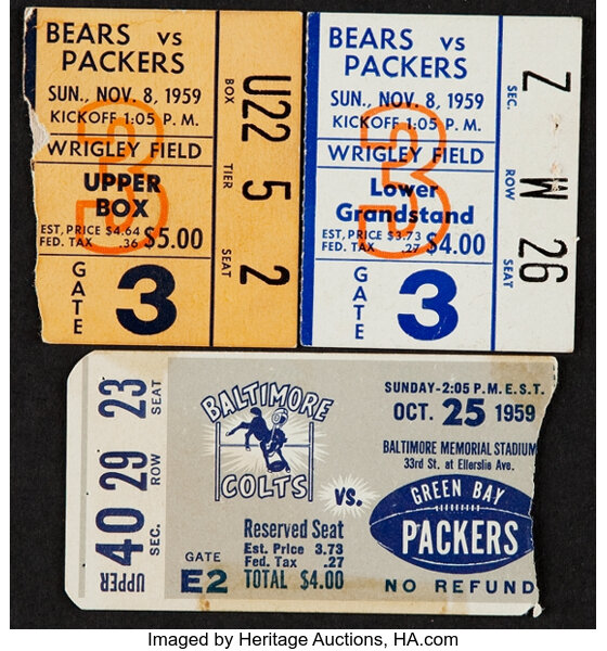 1959 Vince Lombardi Green Bay Packers Ticket Stubs - From Coaching, Lot  #44172