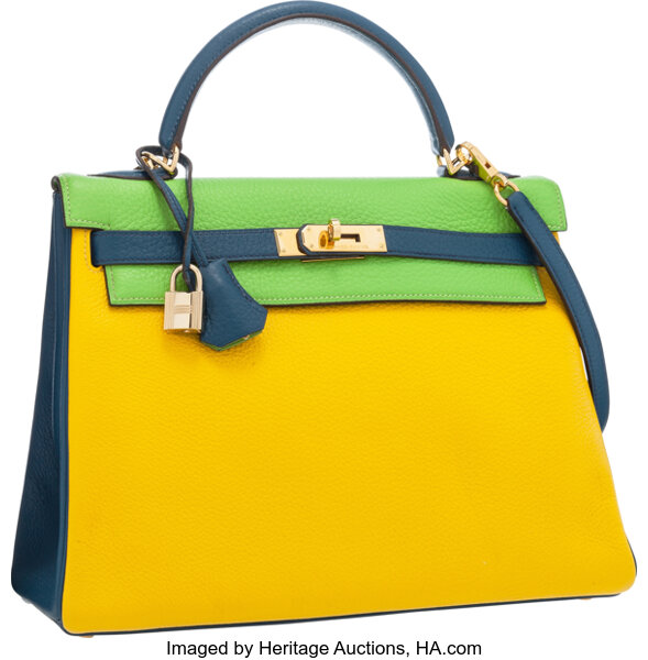 Hermès Vintage Vert Cru, Jaune, And Blue Thalassa Clemence Kelly 32  Retourne Gold Hardware, 2003 Available For Immediate Sale At Sotheby's