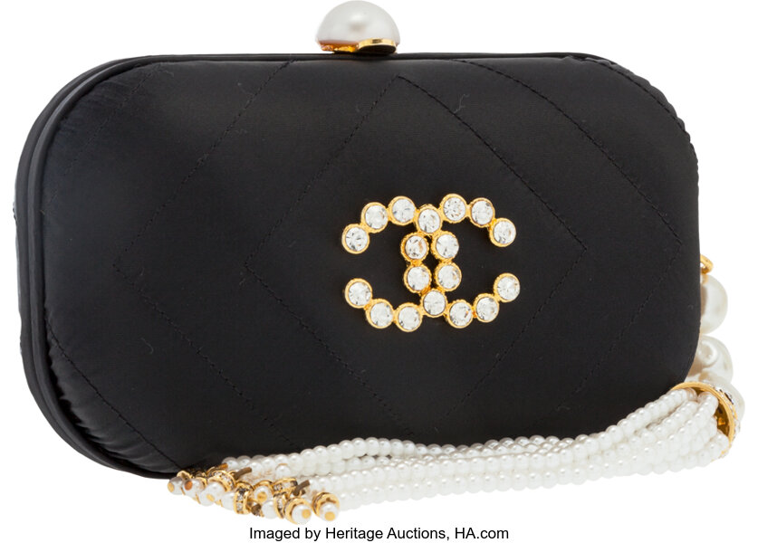 MM Couture, Bags, Mm Vintage Black Satin Crown Clutch Purse Bag