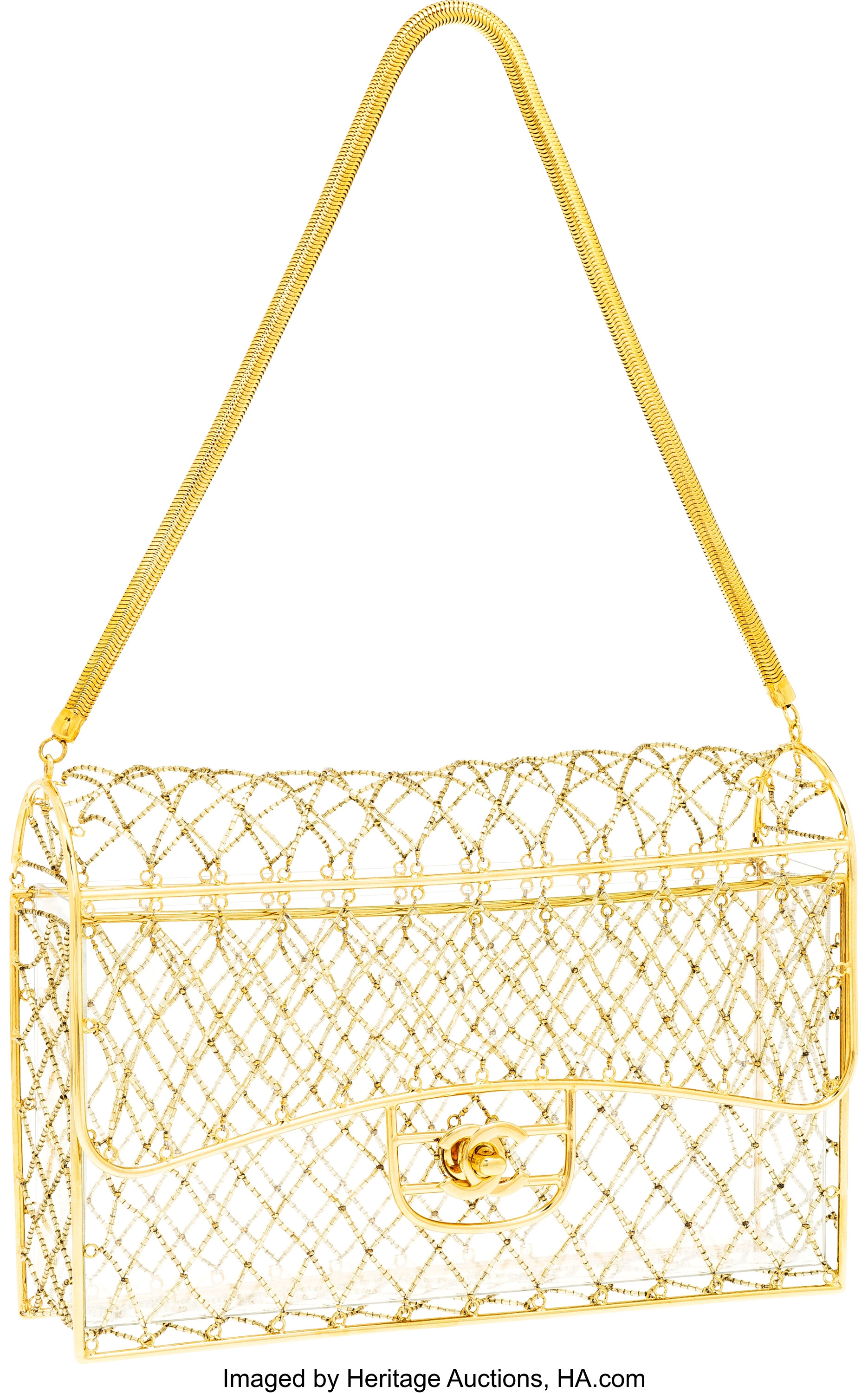 Chanel Gold Cage Beaded Medium Flap Bag with Gold Hardware . Very