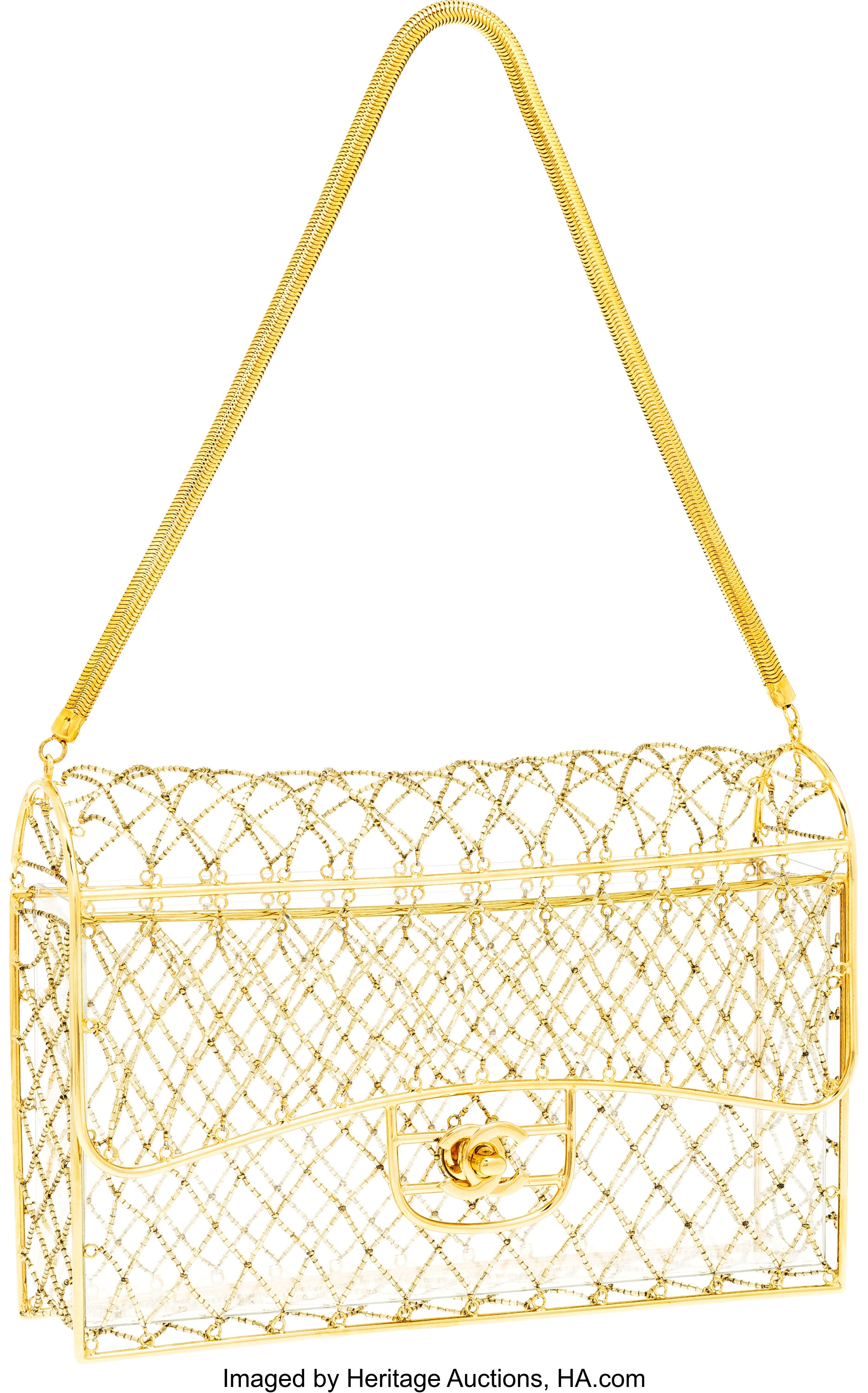 Chanel Vintage Clear Beaded Lucite Medium Cage Flap Gold Hardware, 1990s (Very Good), Womens Handbag