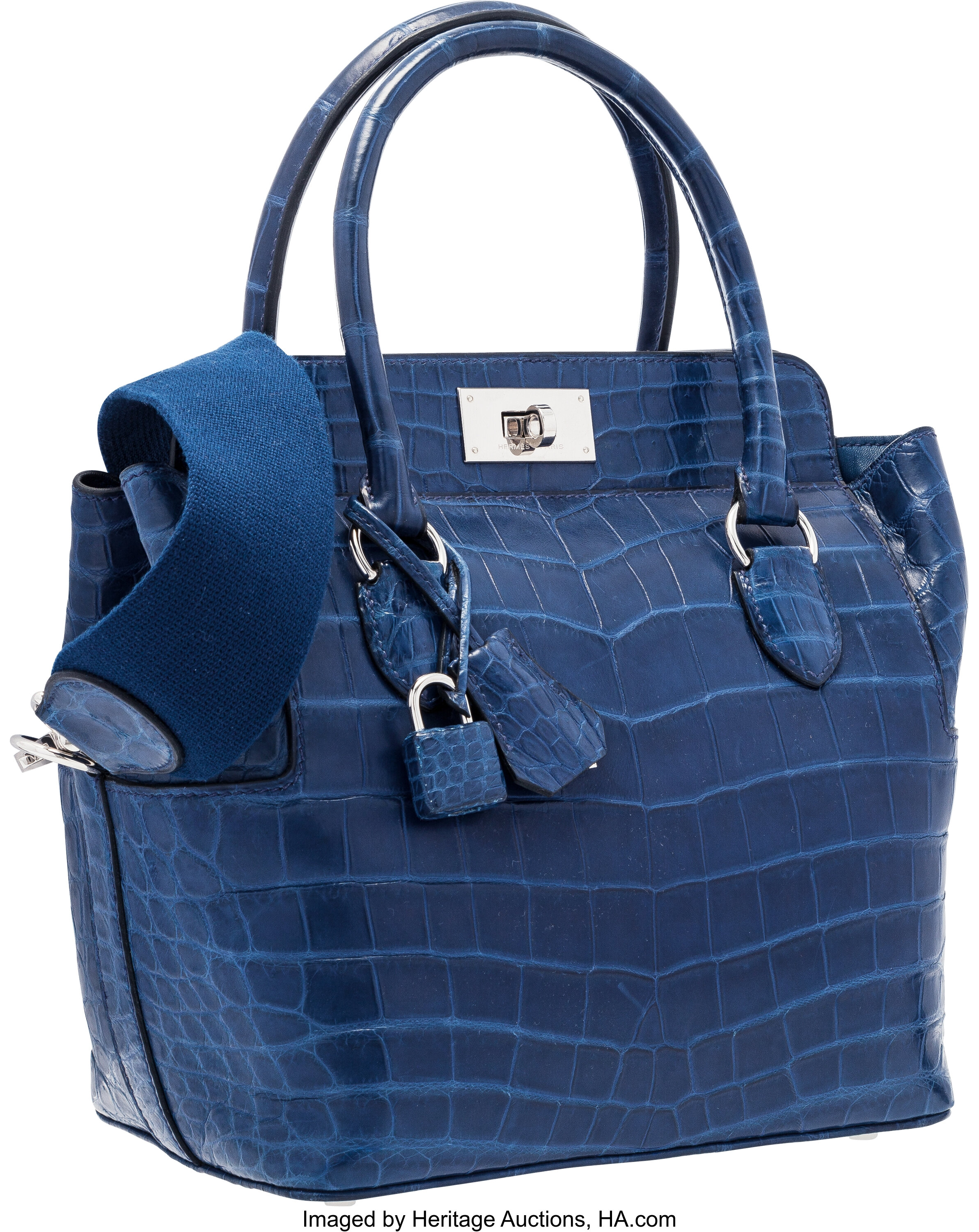 Hermes 20cm Matte Blue Saphir Nilo Crocodile Toolbox Bag with