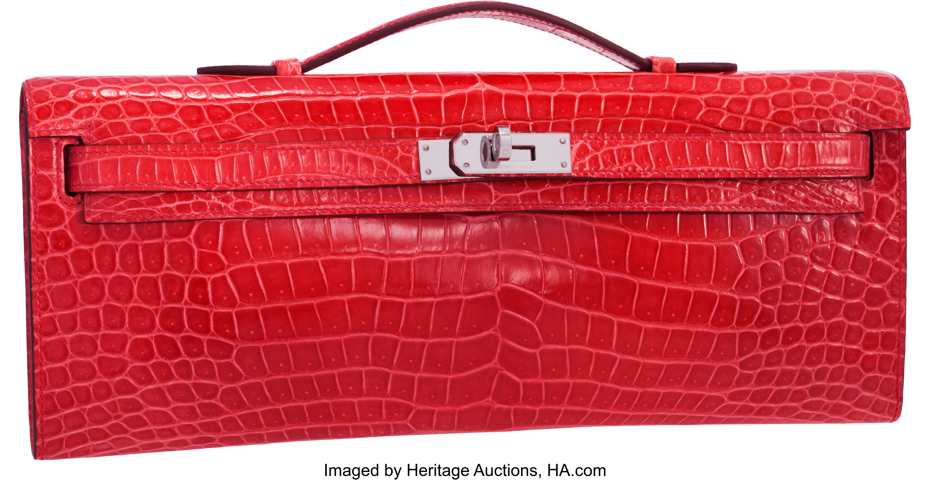 hermes rouge h shiny porosus crocodile kelly cut