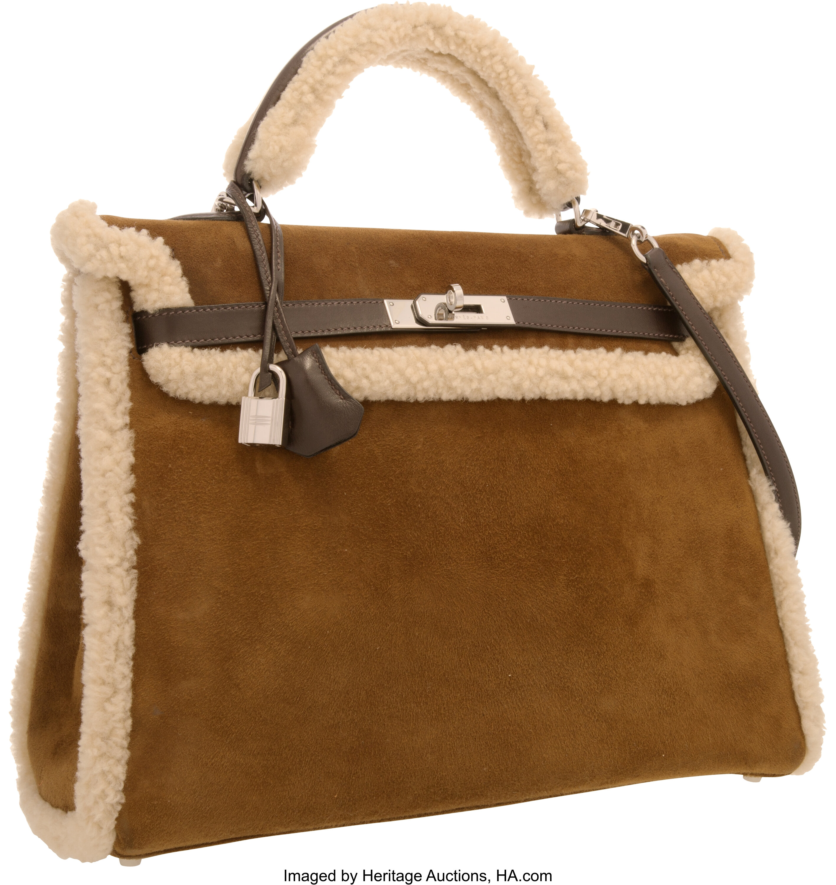 Hermes Limited Edition 35cm Veau Doblis Suede & Mouton Shearling | Lot ...