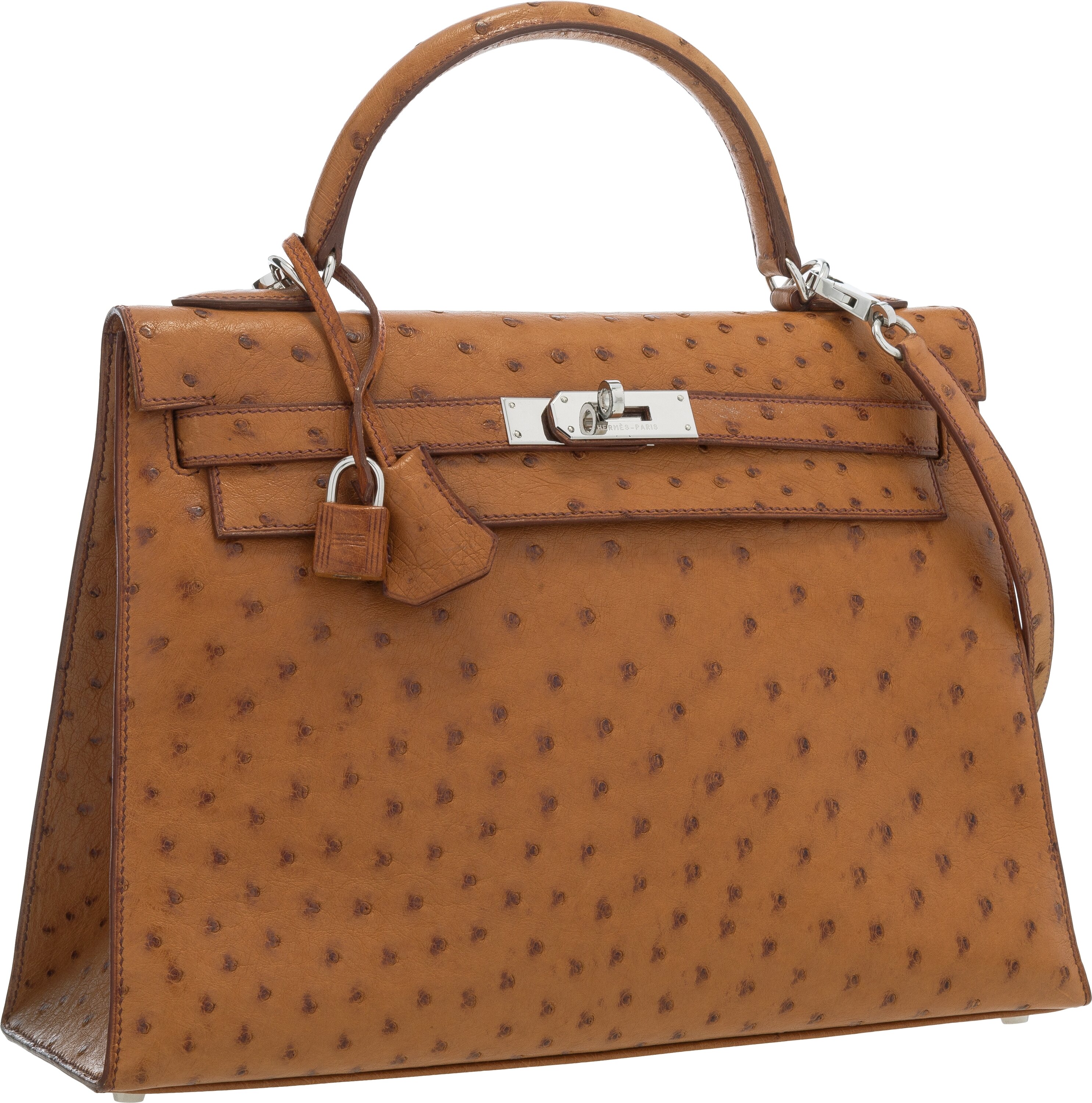 Chocolate, Gold and Orange H Ostrich Sellier Kelly 32 Palladium Hardware,  2007, Handbags & Accessories, 2021