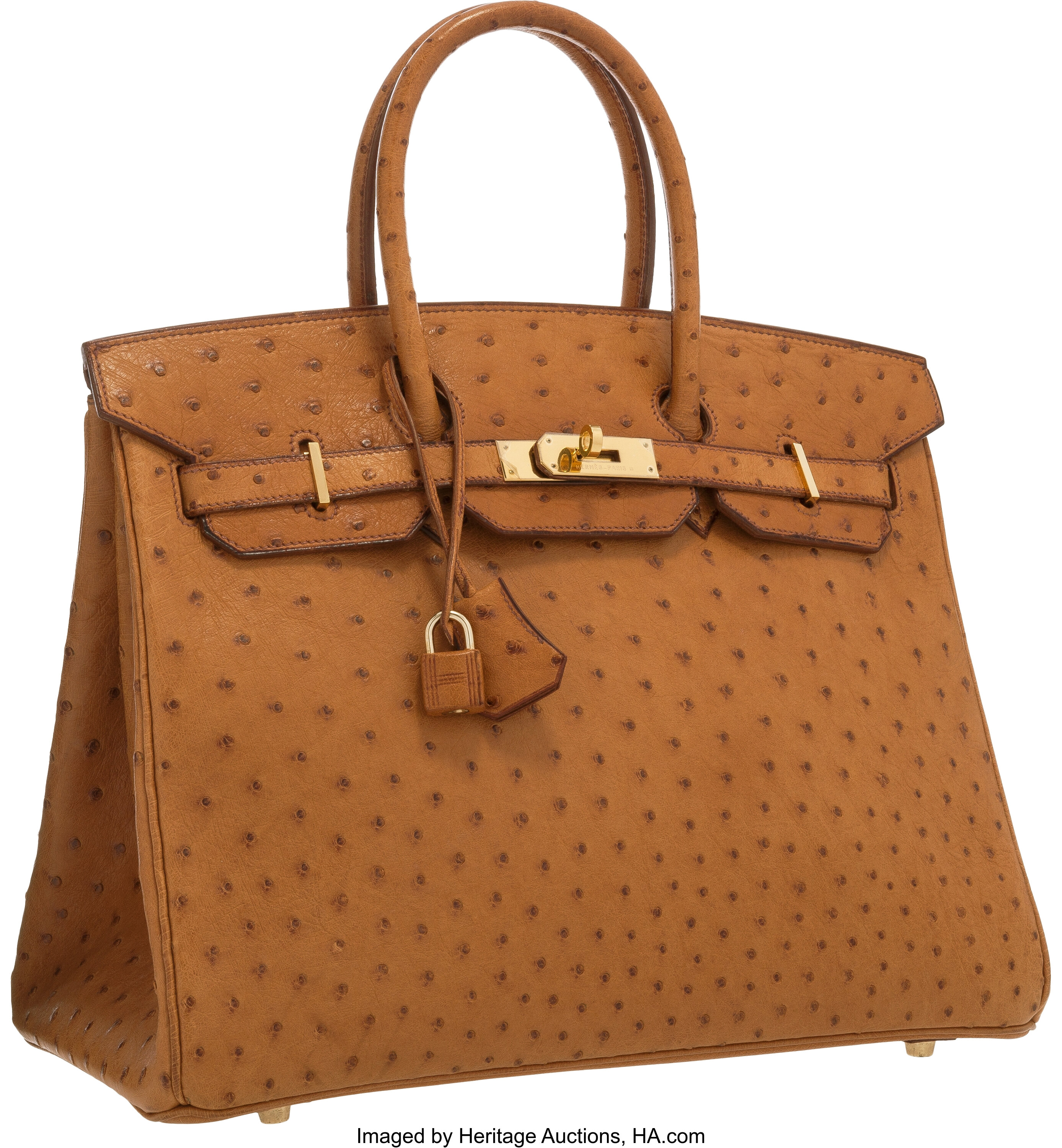 Hermes 35cm Cognac Ostrich Birkin Bag with Gold Hardware. Very