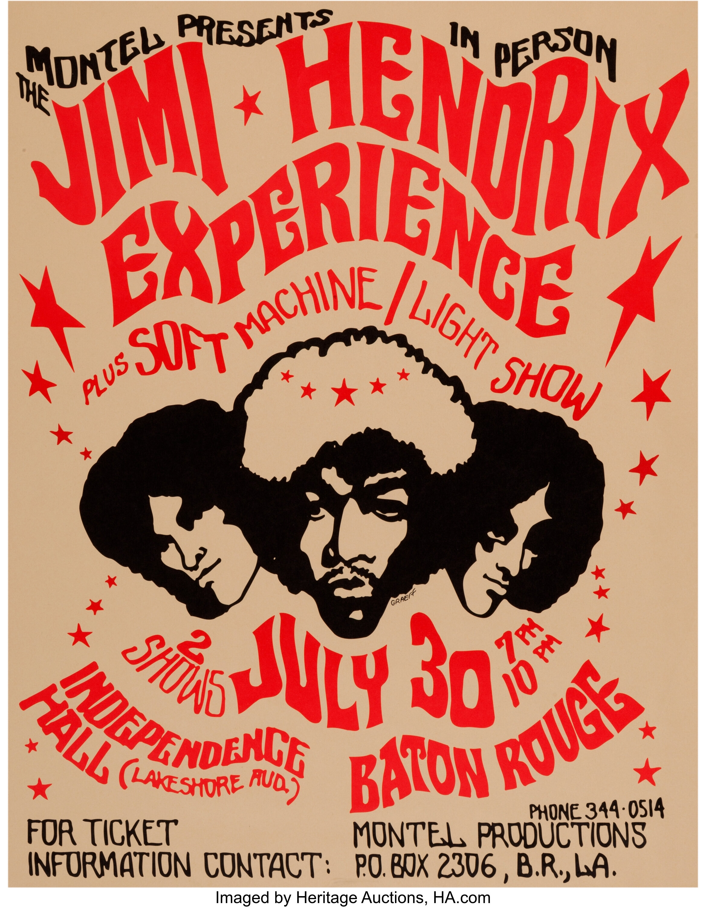 Jimi Hendrix Experience/Soft Machine Baton Rouge Concert Poster