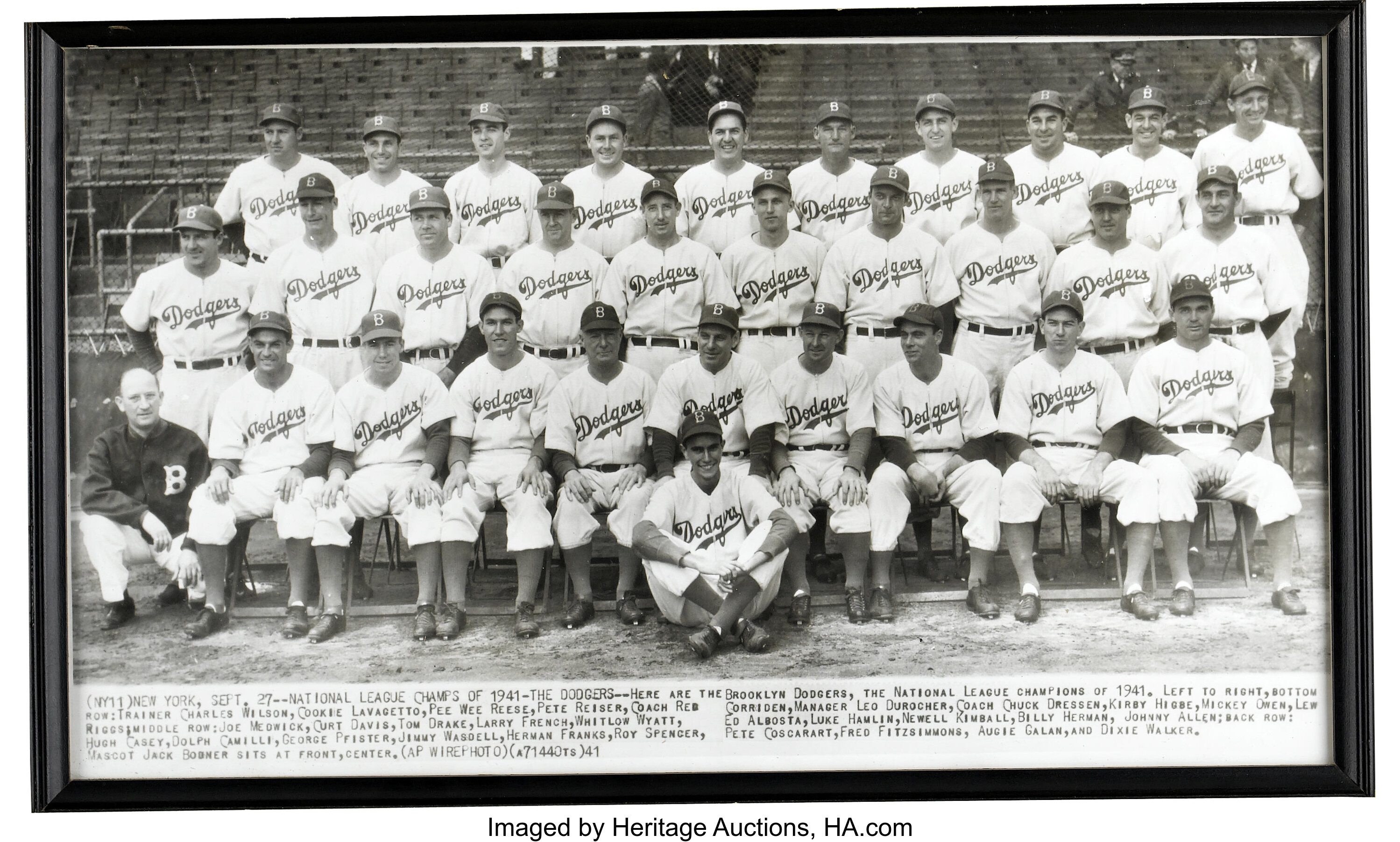 MLB 1941 Brooklyn Dodgers Team Picture Black & White 8 X 10 Photo Picture