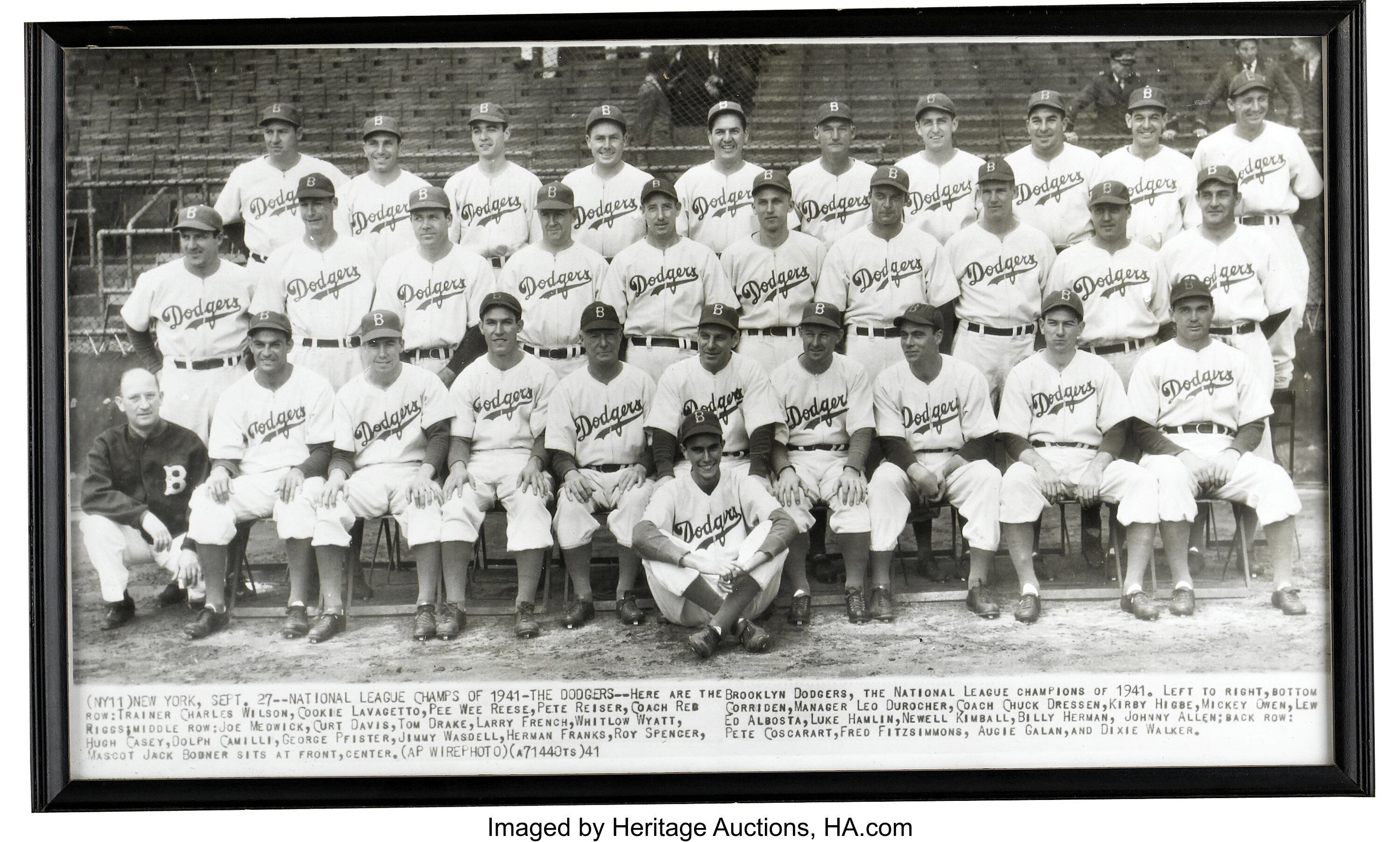 Sold at Auction: 1947 Brooklyn Dodgers team photograph (NL Champions).