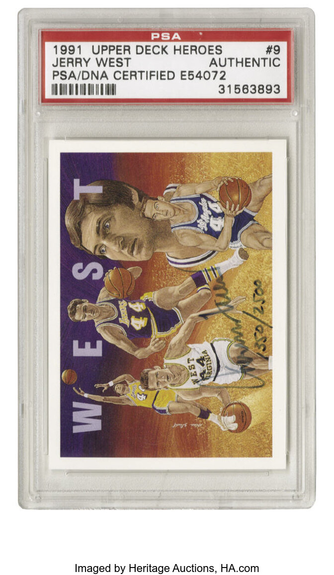 Sold at Auction: AUTOGRAPHED JERRY WEST BASKETBALL CARD (B)