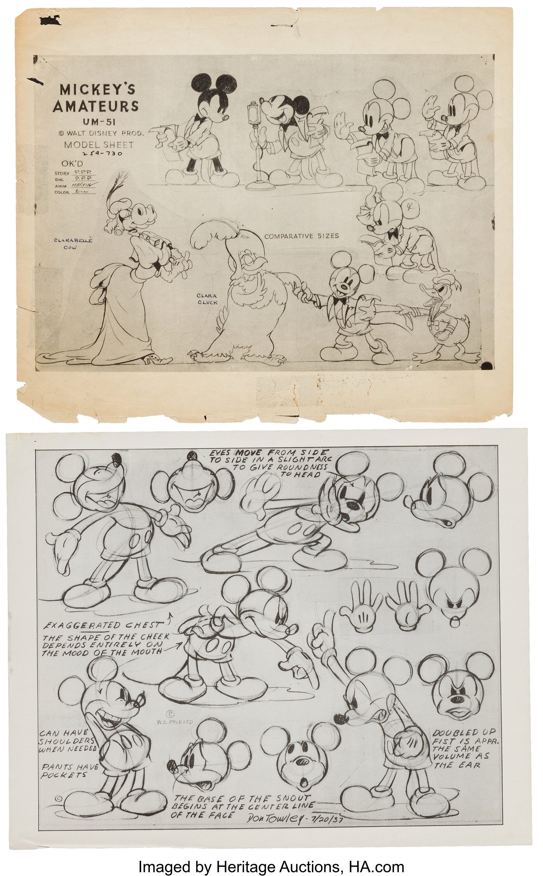 Mickey's Amateurs and Mickey Mouse Animation Model Sheet Group | Lot ...