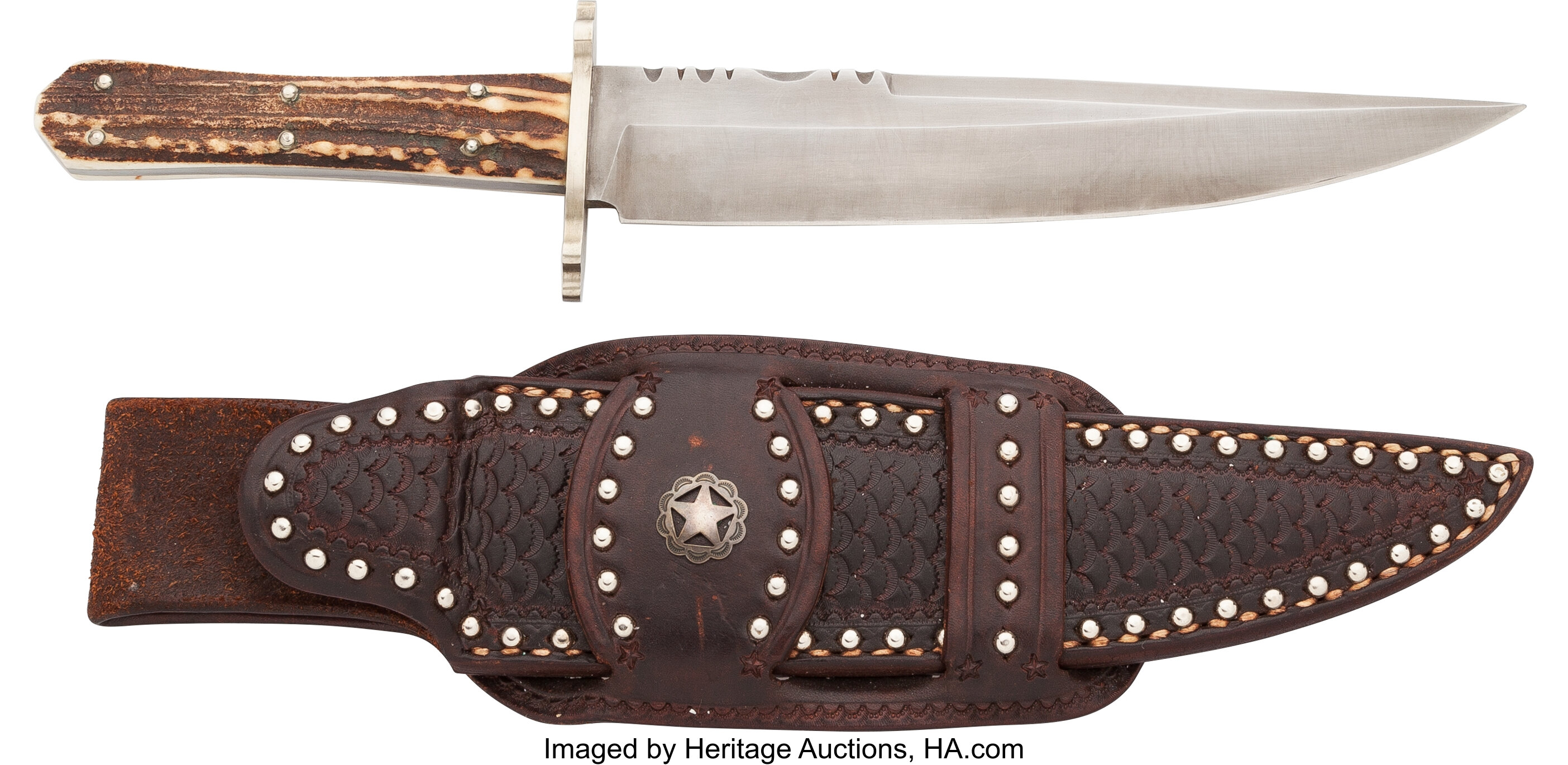 Sold at Auction: Handmade Mexican Bowie Knife W/ Leather Sheath