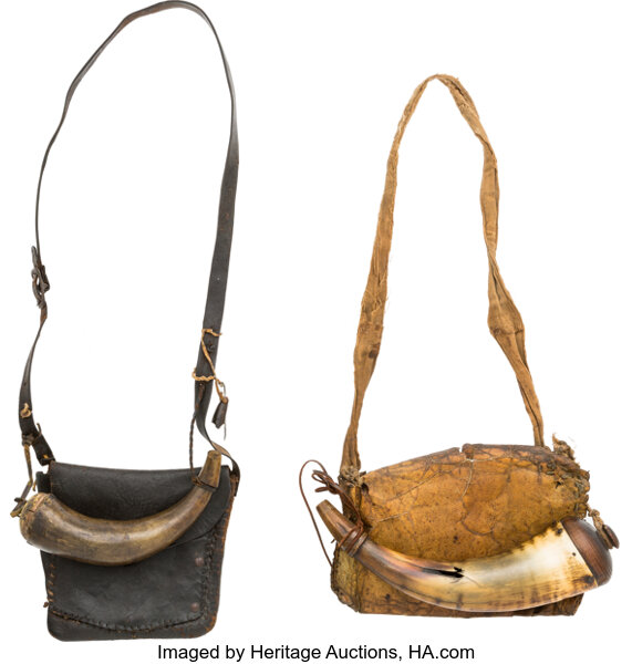 Two American 19th Century Powder Horns With Animal Skin Bags.... | Lot  #47736 | Heritage Auctions