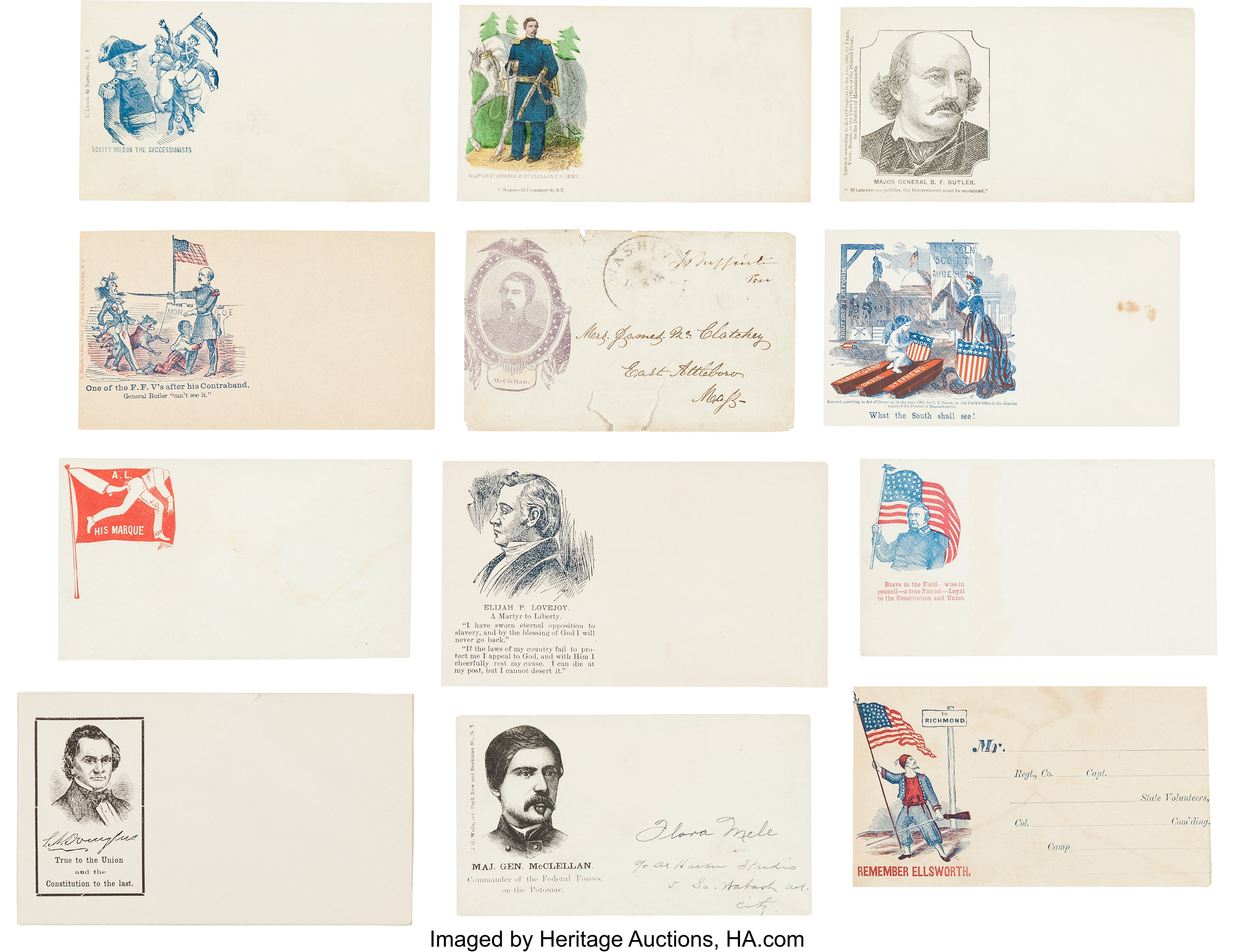 Collection of 27 Civil War Patriotic Envelopes Honoring Prominent | Lot ...