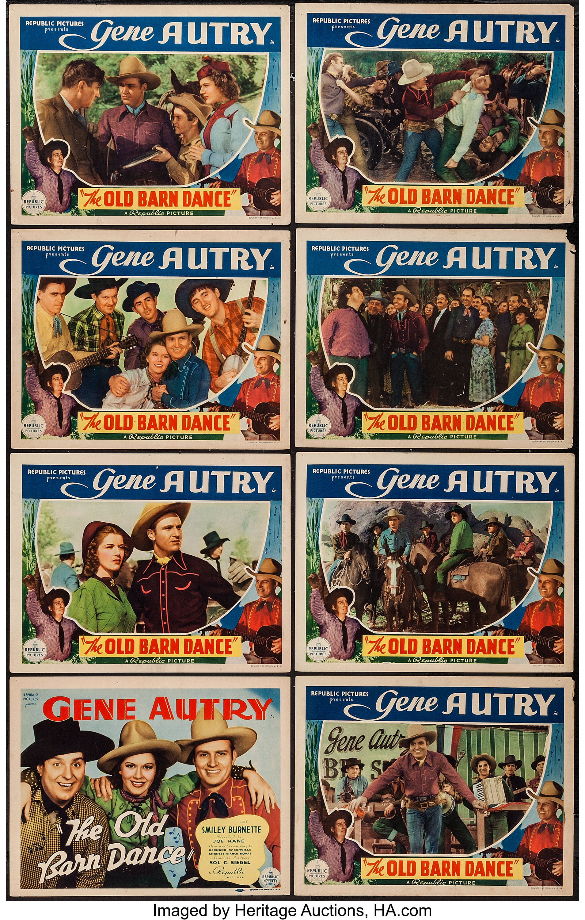 The Old Barn Dance Republic 1938 Lobby Card Set Of 8 11 X