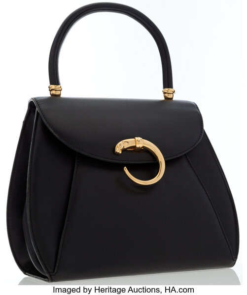 Cartier Black Leather Classic Panthere Top Handle Bag. Luxury