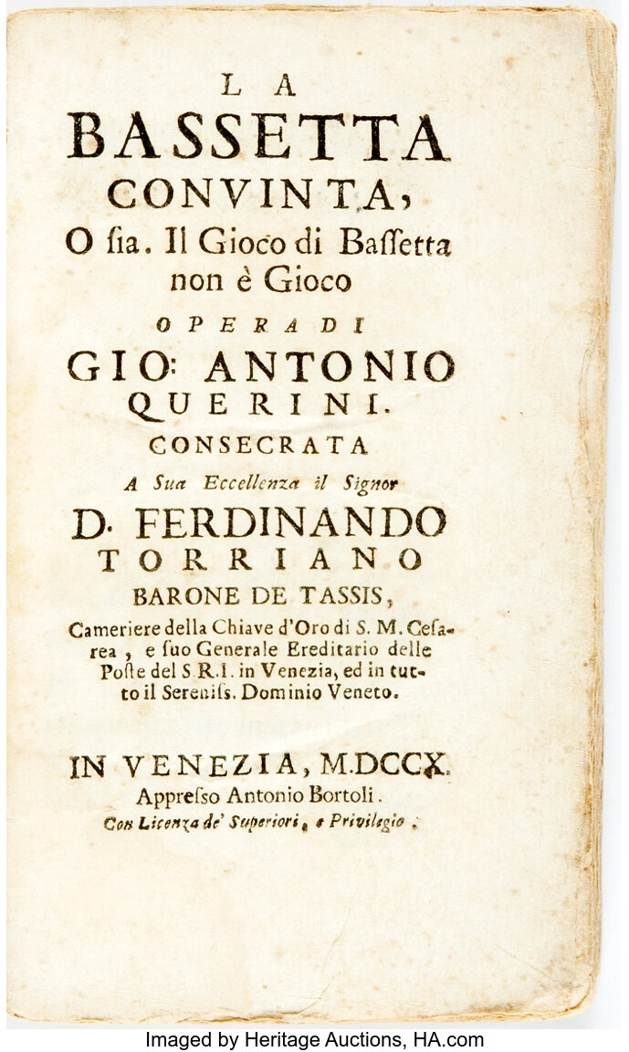 Querini Giovanni Antonio La Bassetta Convinta O Sia Il Gioco Di Lot Heritage Auctions