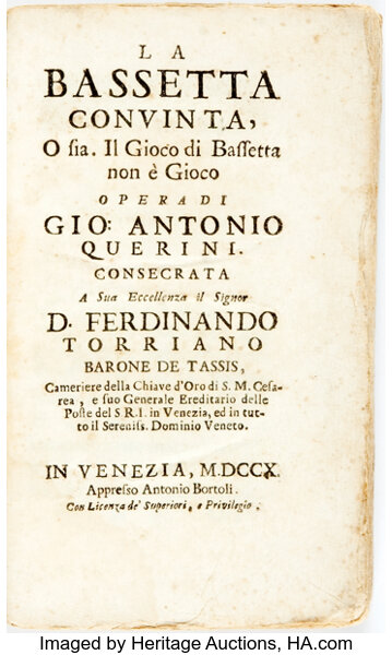 Querini Giovanni Antonio La Bassetta Convinta O Sia Il Gioco Di Lot Heritage Auctions