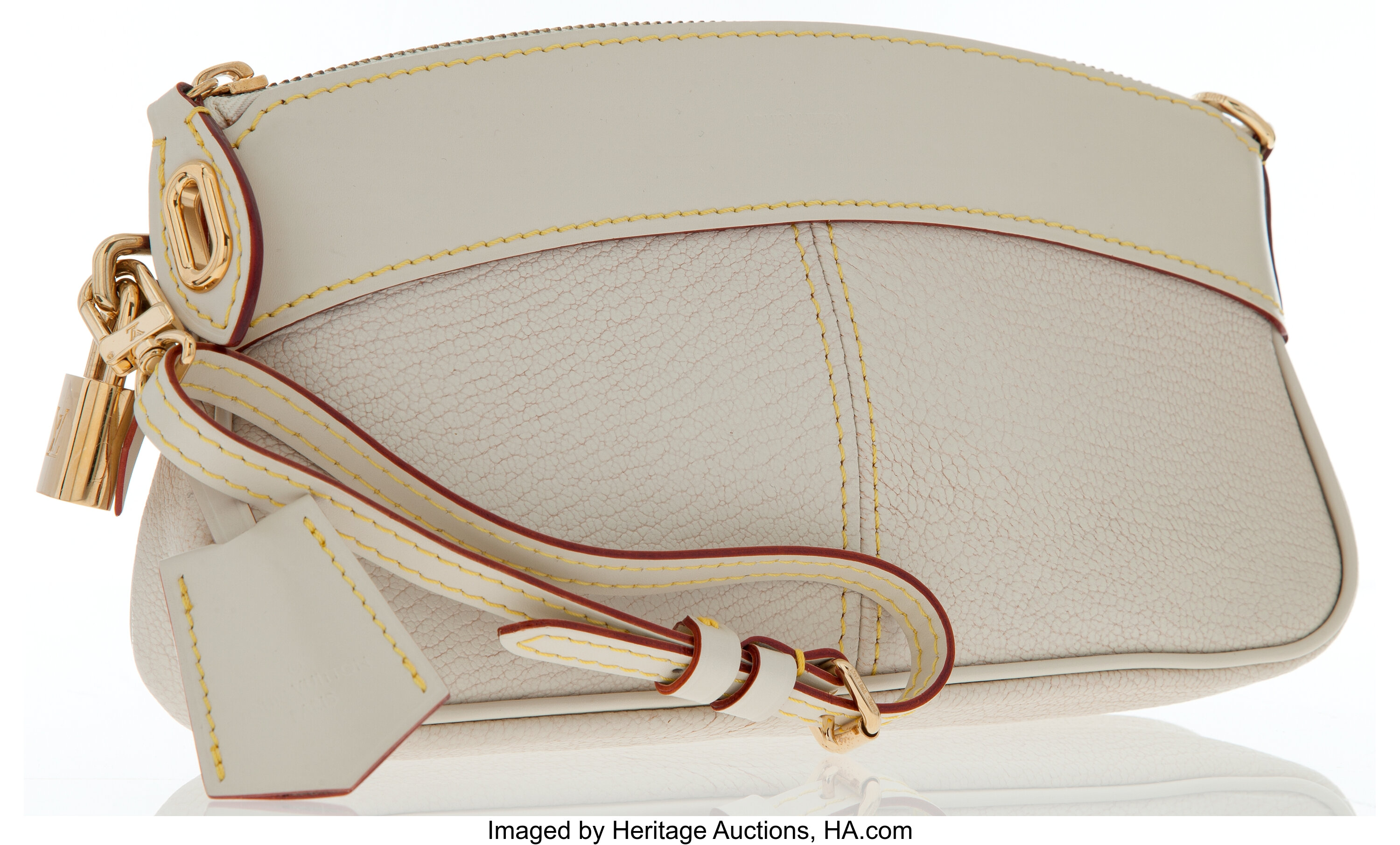 Louis Vuitton White Suhali Leather Lockit Clutch.  Luxury, Lot #19026